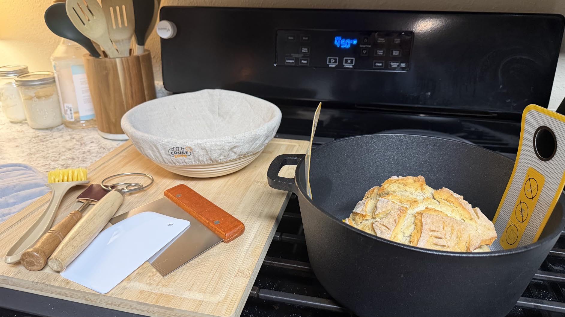 CRUSTLOVE Cast Iron Dutch Oven for Bread Baking - incl. Sourdough Bread-Baking Supplies like Banneton Bread-Proofing Basket - 5QT Bread-Oven with Lid Bread-Making Kit Pan, Pot, Sour Sough Tools, Lame customer photo 1