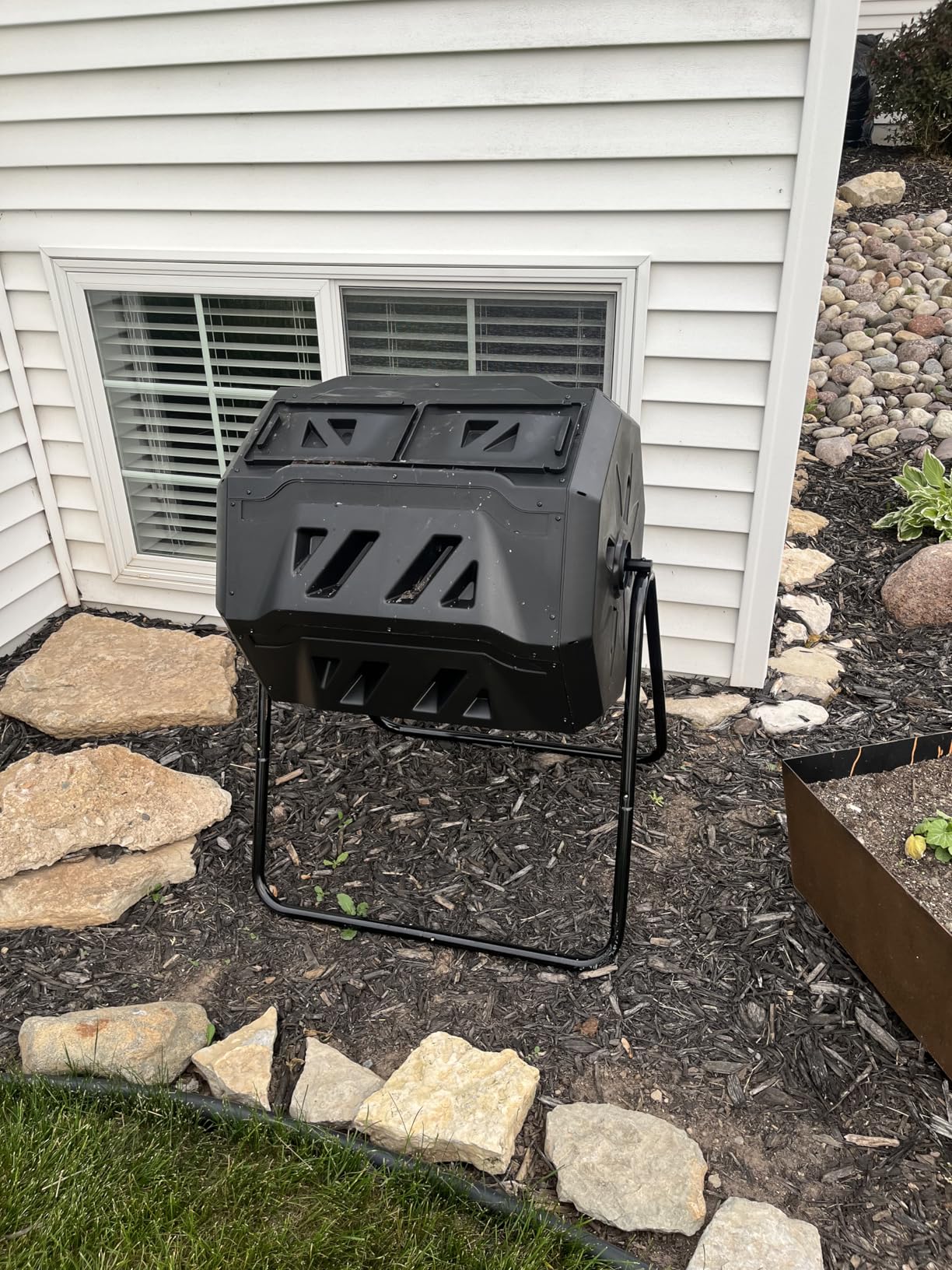 F2C Compost Bin Outdoor Dual Chamber Tumbling Composter 43 Gallon BPA Free Large Tumbler Composters Tumbling or Rotating w/Sliding Doors & Solid Steel Frame Garden Yard Black customer photo 1