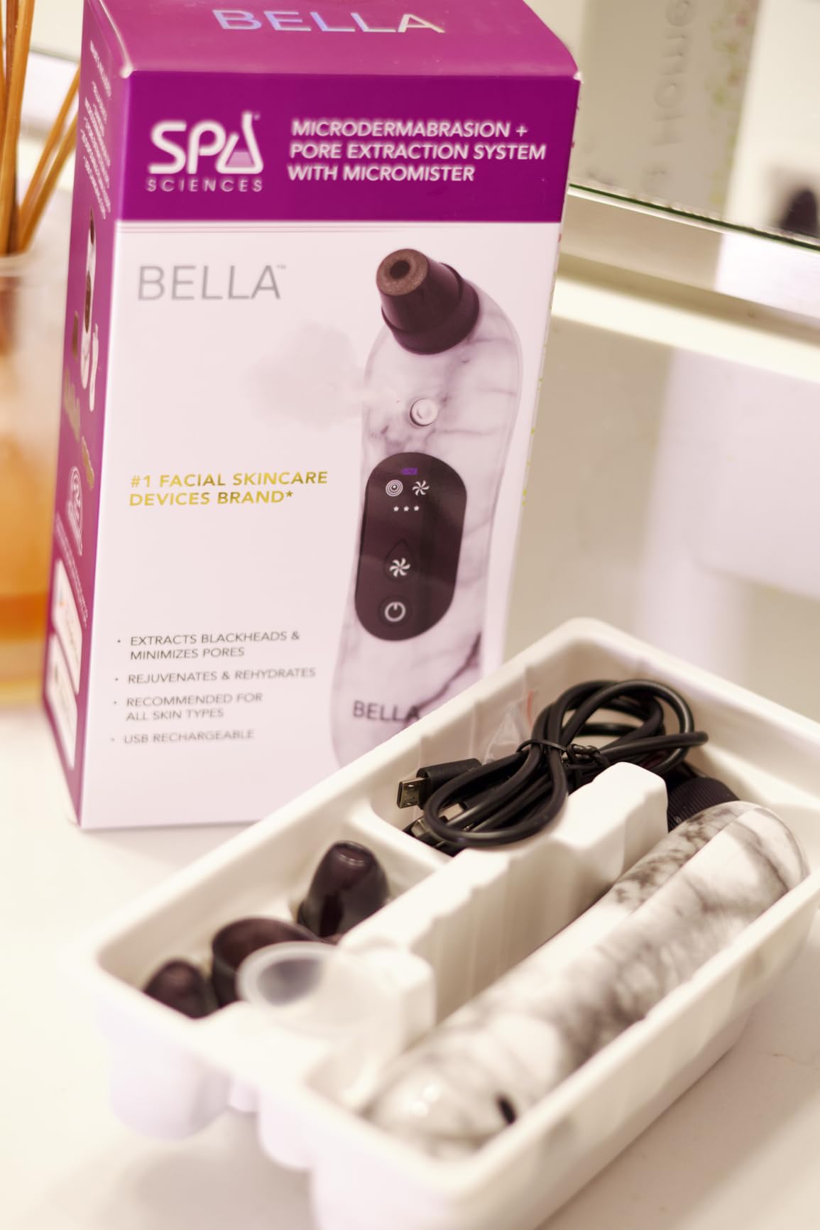 Spa Sciences - Bella Microdermabrasion Pore Extractor & Nano Mister | 3-in-1 Exfoliation & Pore Purification - Hydrating, Refreshing, Soothing - for All Skin Types - Rechargeable customer photo 2