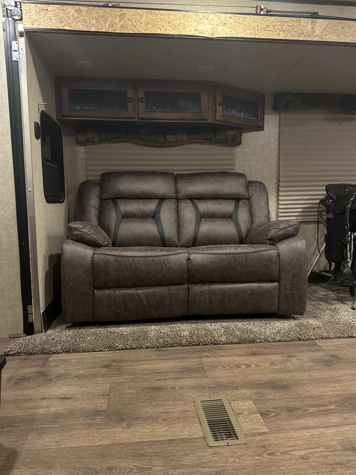 EBELLO Faux Leather Manual Reclining Sofa, 3 Seat Recliner Sofa Chair, Couch Furniture for Living Room, Furniture, Meeting Room, Brown (3 Seat Sofa) customer photo 1
