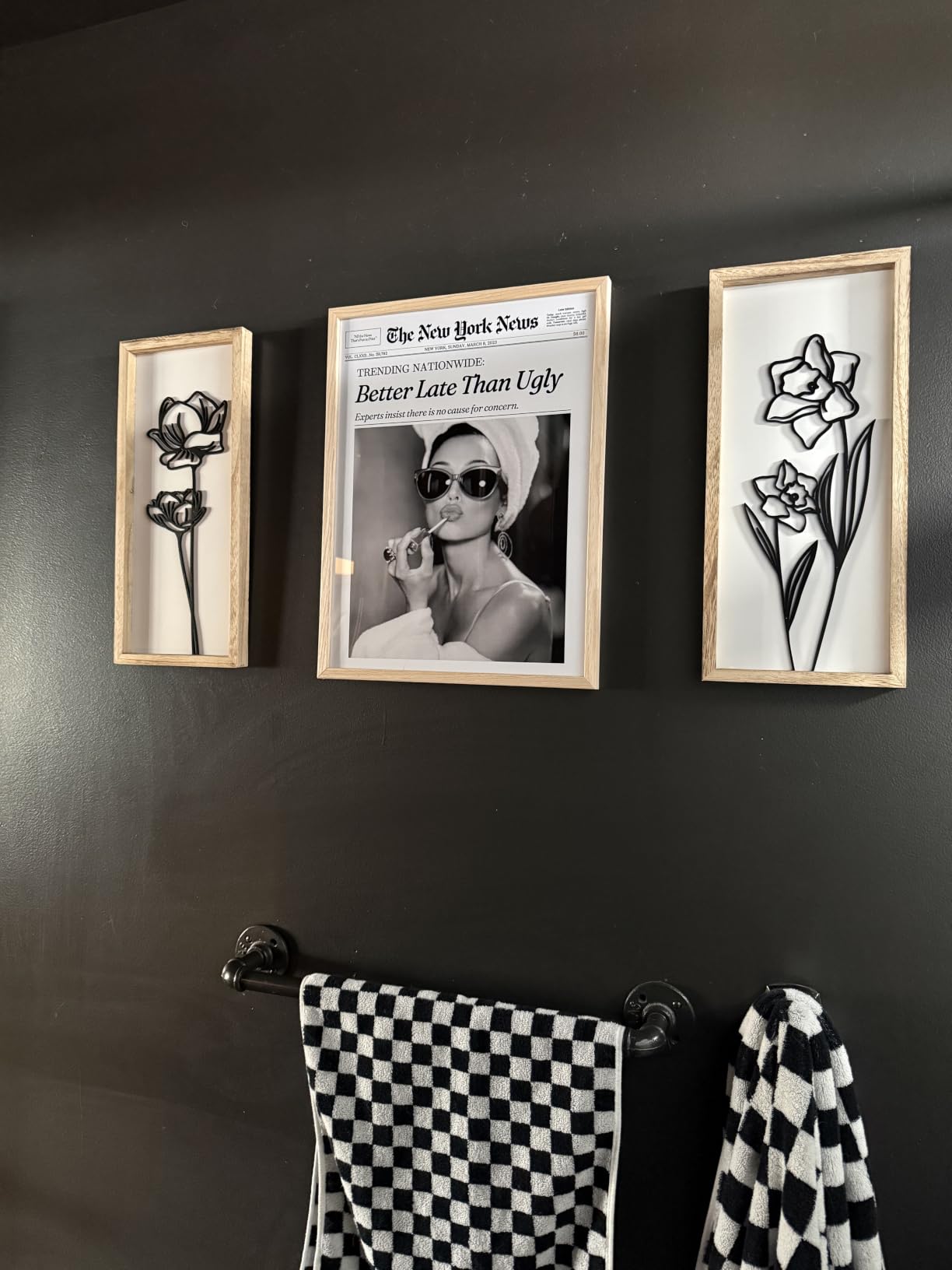 iHery 12x16in Audrey Hepburn Better Late Than Ugly Framed Wall Art, Vintage Fashion Wall Decor for Bedroom, Natural OAK Wood Frame customer photo 2