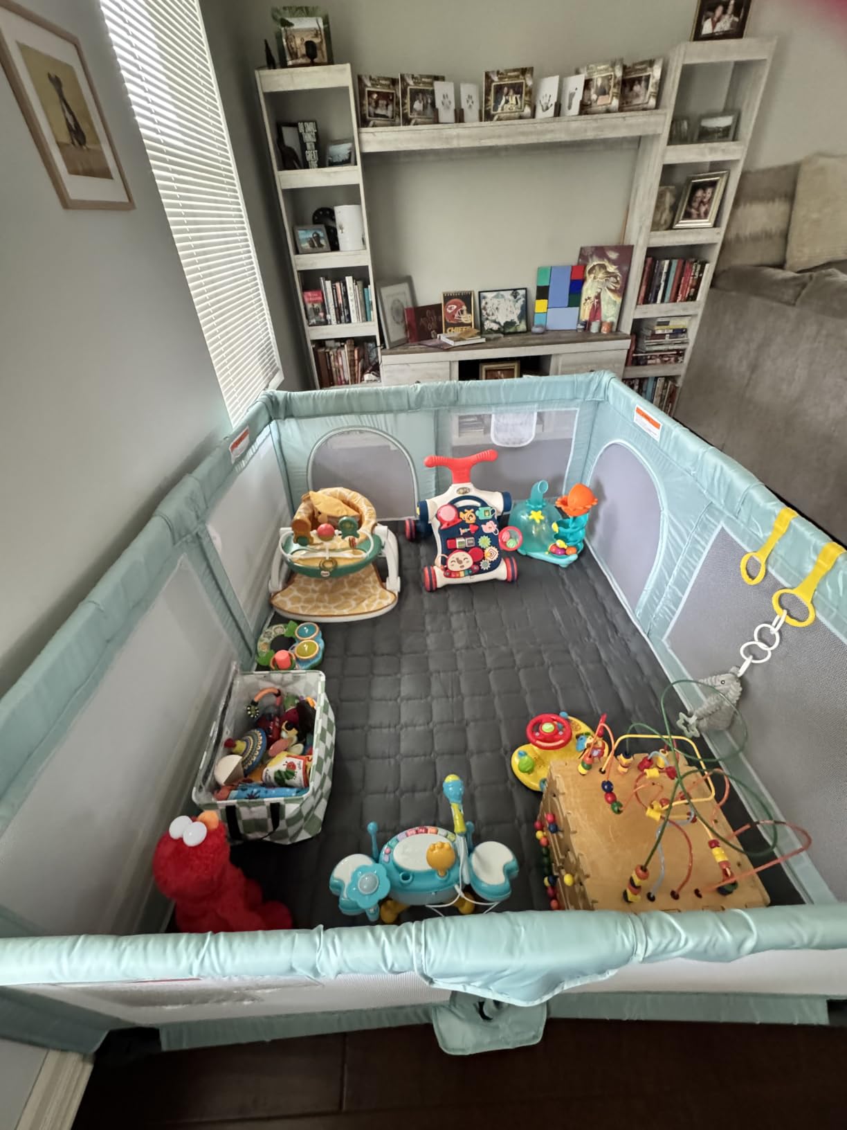 ICAREWAY Foldable Playpen for Babies and Toddlers, 50x50 Inches Portable Playpen, Kids Collapsible Play Pen with 2 Handlers, Indoor & Outdoor Baby Fence Play Area with Visible Mesh, Dark Gray customer photo 1