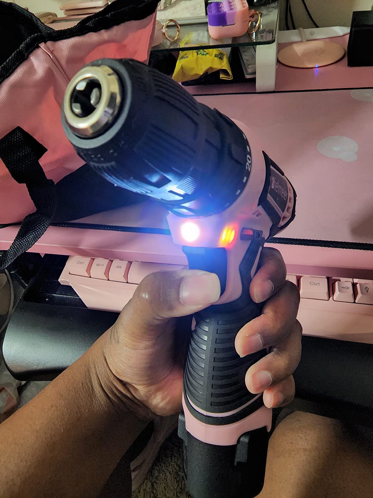 Bielmeier 20V 236Pcs Cordless Pink Drill Set for Women, Home Tool Kit | Lady's essential electric screwdriver set with pink bag. Perfect DIY for home repair & gifts. customer photo 1