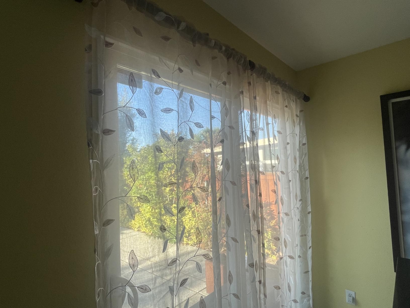 MIULEE Sage Green Sheer Curtains 2 Panels Leaf Patterned, W52 x L84 | Embroidered Floral Semi Sheer, Rod Pocket, Faux Linen, Short Window Curtains Drapes Set for Kitchen/Bathroom/Cafe customer photo 1