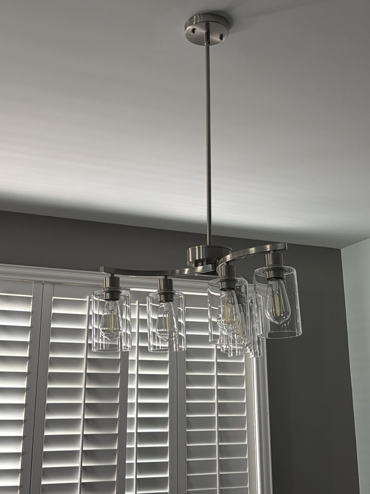 CNRATYE 6-Light Brushed Nickel Chandeliers for Dining Room Light Fixtures Over Table, Adjustable Height Hanging Industrial Pendant Lighting for Kitchen Island Bedroom, Clear Glass Shade customer photo 1