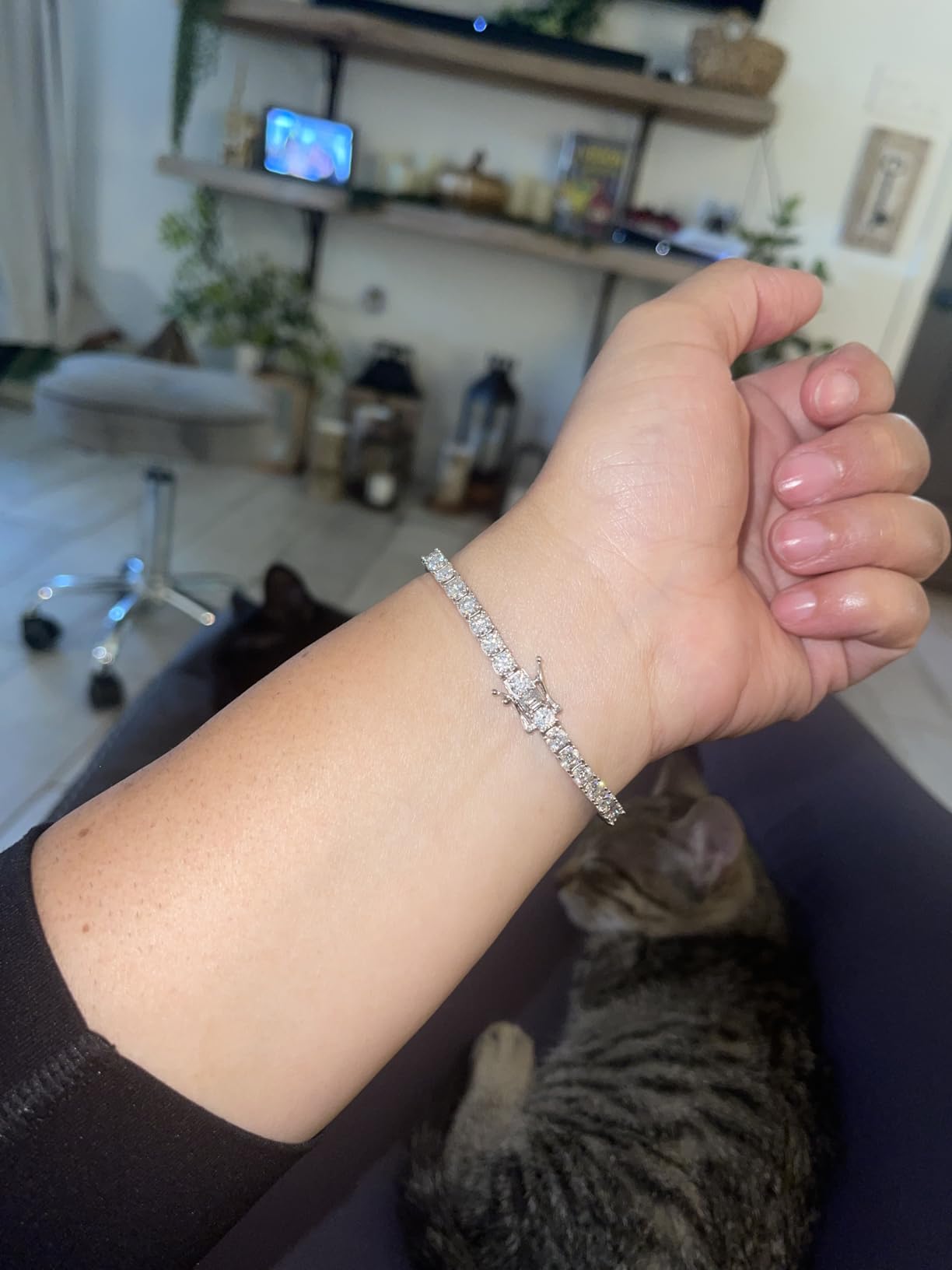 Moissanite Tennis Bracelet,10.5-14 Carats Lab Grown Diamond Tennis Bracelet for Women 18k White Gold Plated 925 Sterling Silver Men's Bracelet 3-4mm D Color VVS1 Round Cut Moissanite Bracelet for Women Men Jewelry Gift customer photo 1