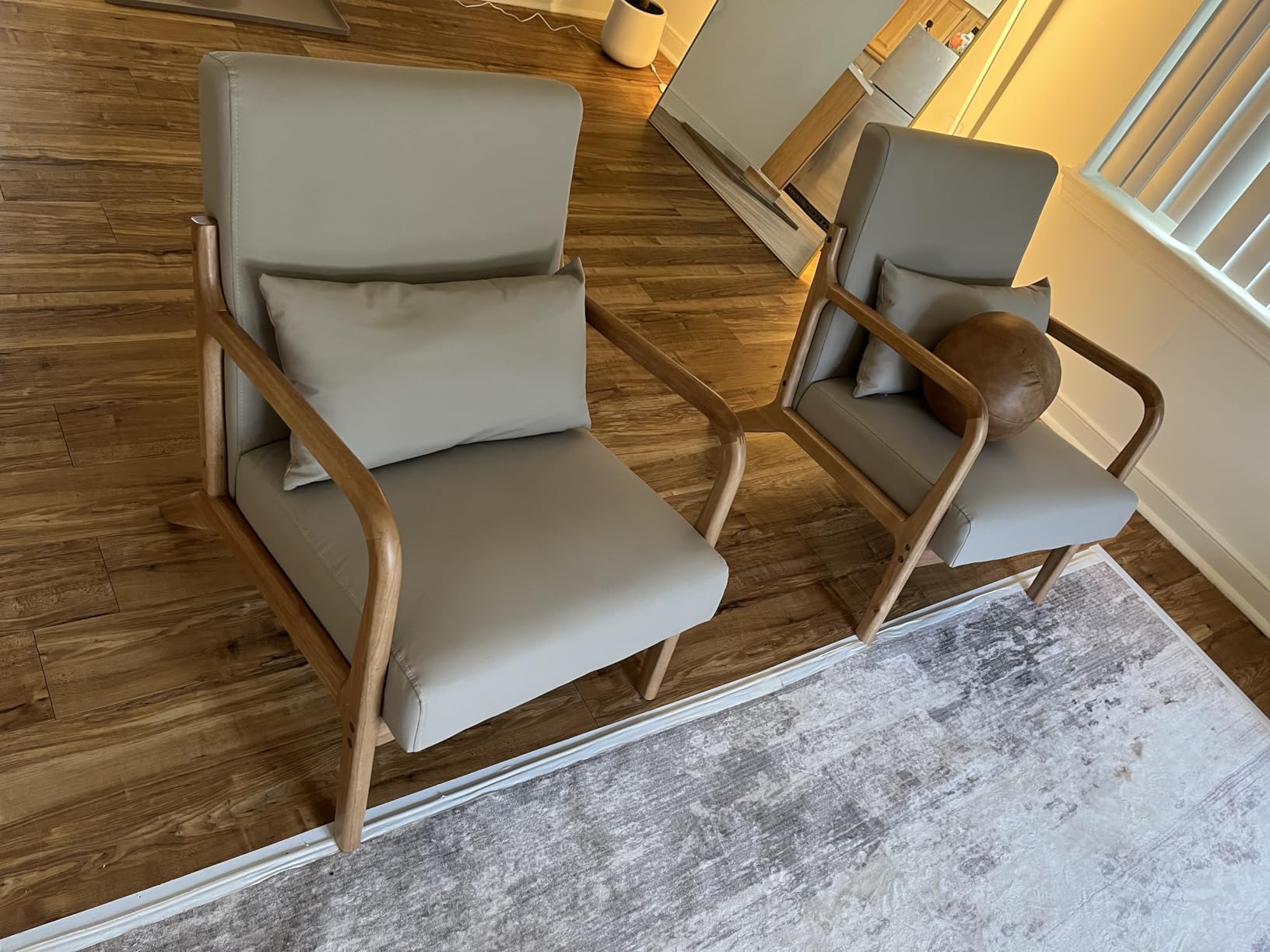 Mid Century Modern Corduroy Accent Chair, Living Room Chairs with Lumbar Pillow Boho Arm Chiar Reading Chair with Solid Wood Frame for Living Room Bedroom customer photo 1