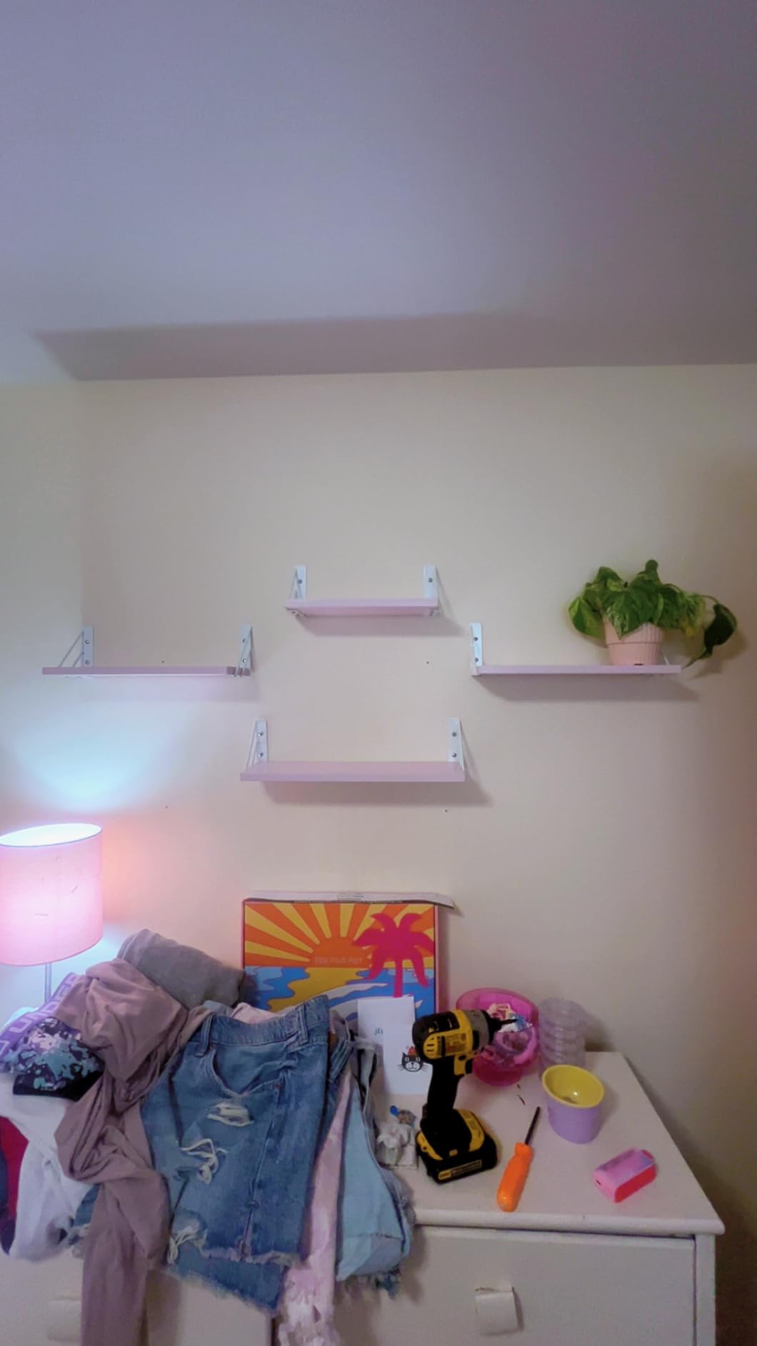 BAYKA Wall Shelves for Bathroom Decor, Floating Wall Shelves for Living Room Kitchen Storage, Mounted Rustic Wood Floating Shelves for Kids Books, Corner Shelf for Bedroom(Rustic Brown, Set of 4) customer photo 1