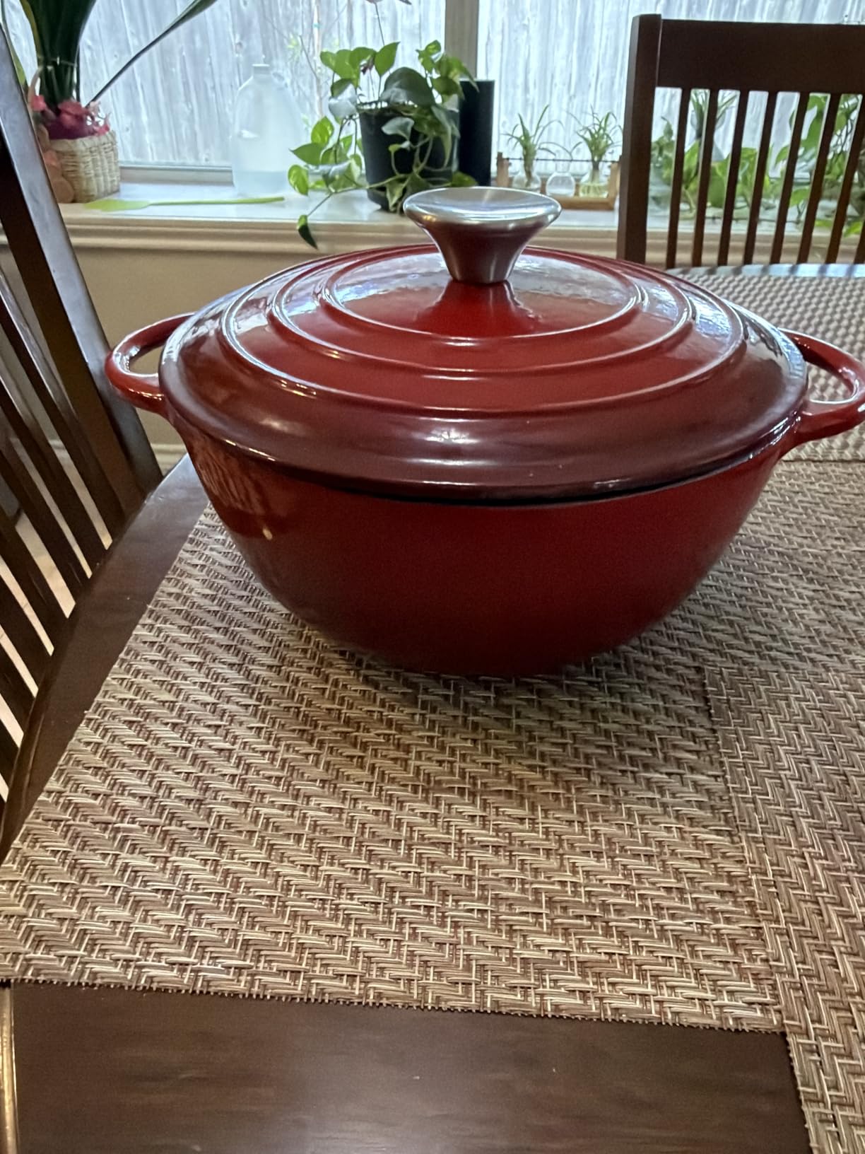 Gibson Home Addlestone 2.65 Quart Round Enamel Cast Iron Dutch Oven Pot With Lid, Gradient Red customer photo 2
