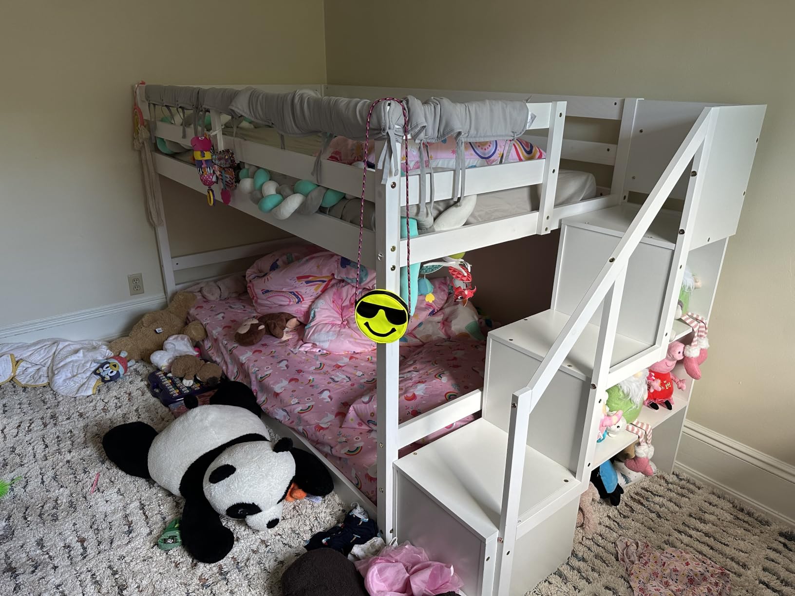 Giantex Twin Over Full Bunk Bed with Stairs, Solid Wood Floor Bunk Bed with Storage Staircase & Full-Length Guardrails, Low Bunk Bed for Kids, Teens, Adults, Dorm, Small Space, White customer photo 2