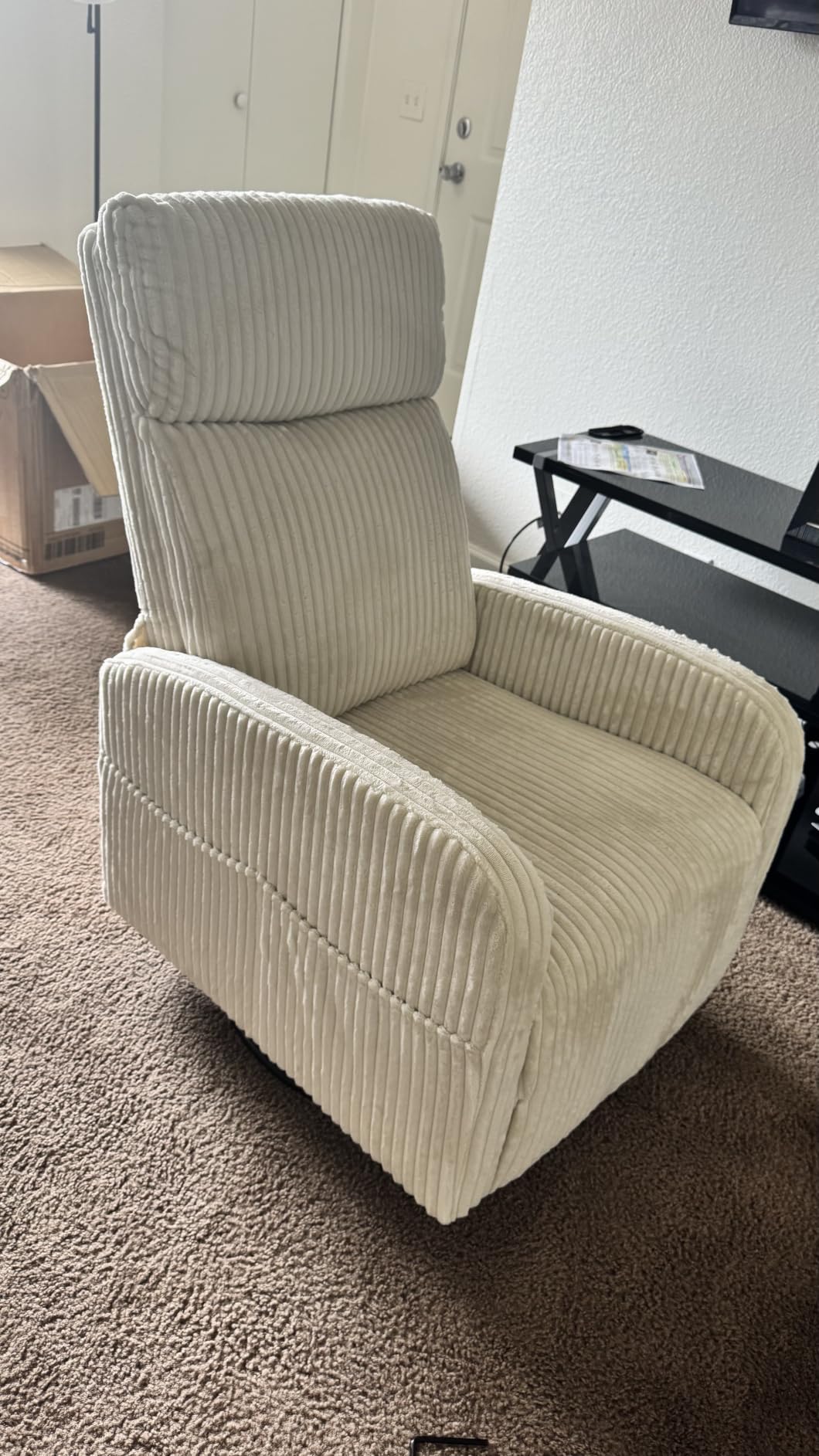 Yaheetech 360° Swivel Glider Chair for Nursery, Rocking Chair Nursing Chair with Side Pockets, Corduroy Glider for Living Room with High Back Dark Green customer photo 2
