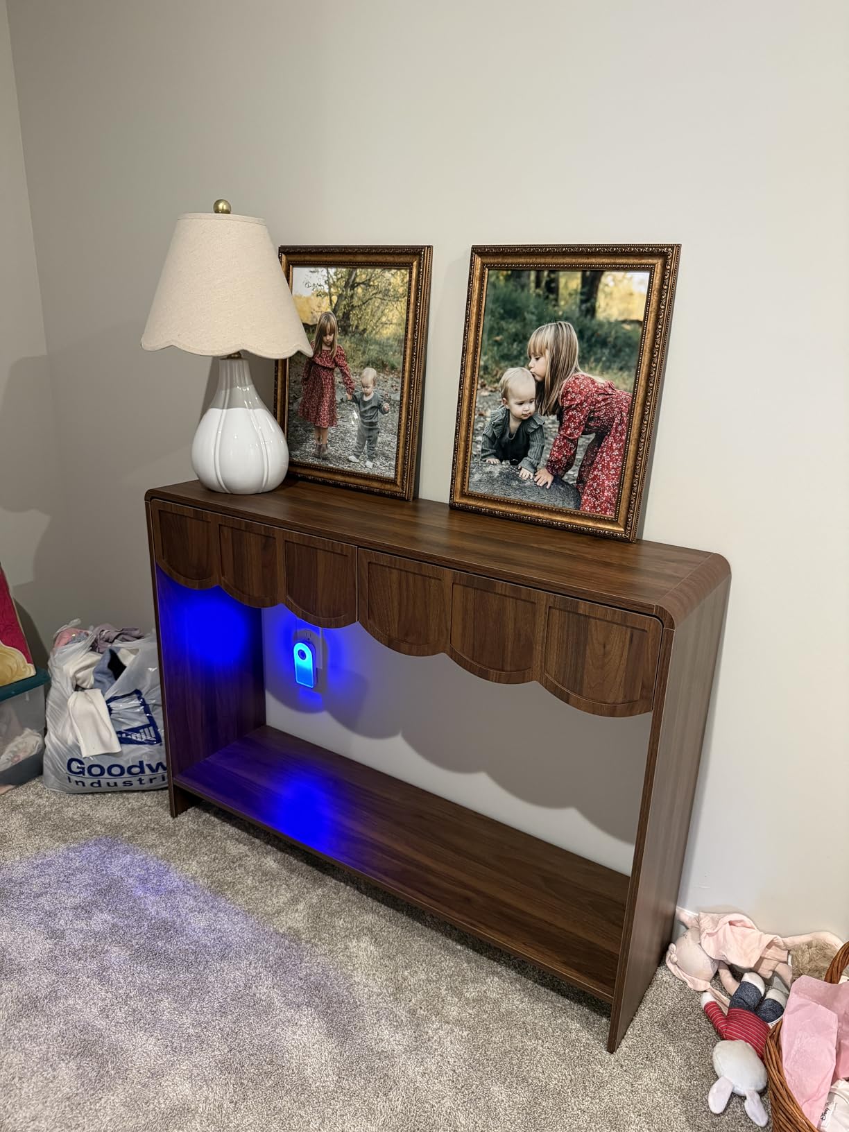 Console Table with Drawers, Mid-Century 43 Inches Narrow Entryway Tables with Open Storage Shelves, Hallway Accent Tables Behind Couch Table for Living Room - Walnut customer photo 2