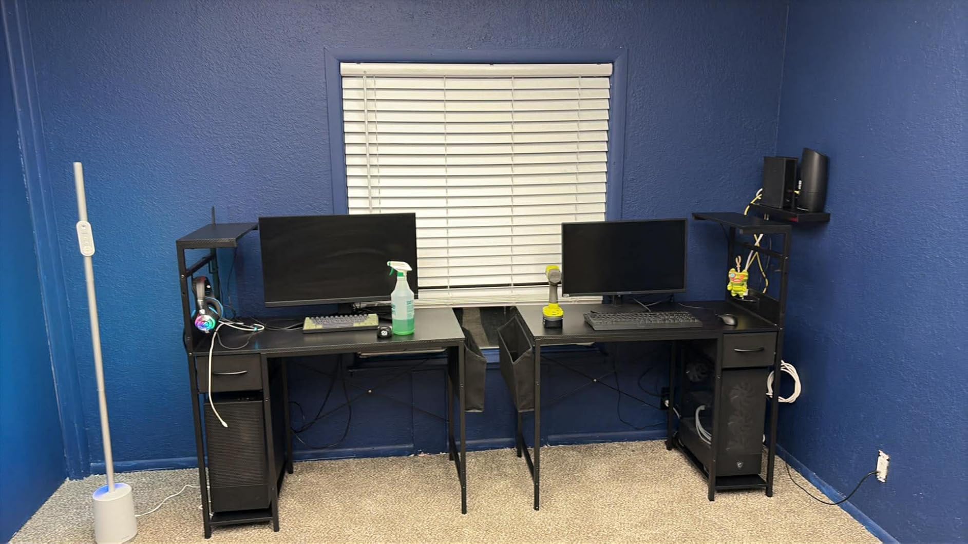 Grandder Gaming Desk 40 Inch with Power Outlet and LED Light, Computer Desk with Reversible Shelves and Storage Drawer, Pc Small Desk for Home Office Table with Bag, Carbon Fiber Black customer photo 2
