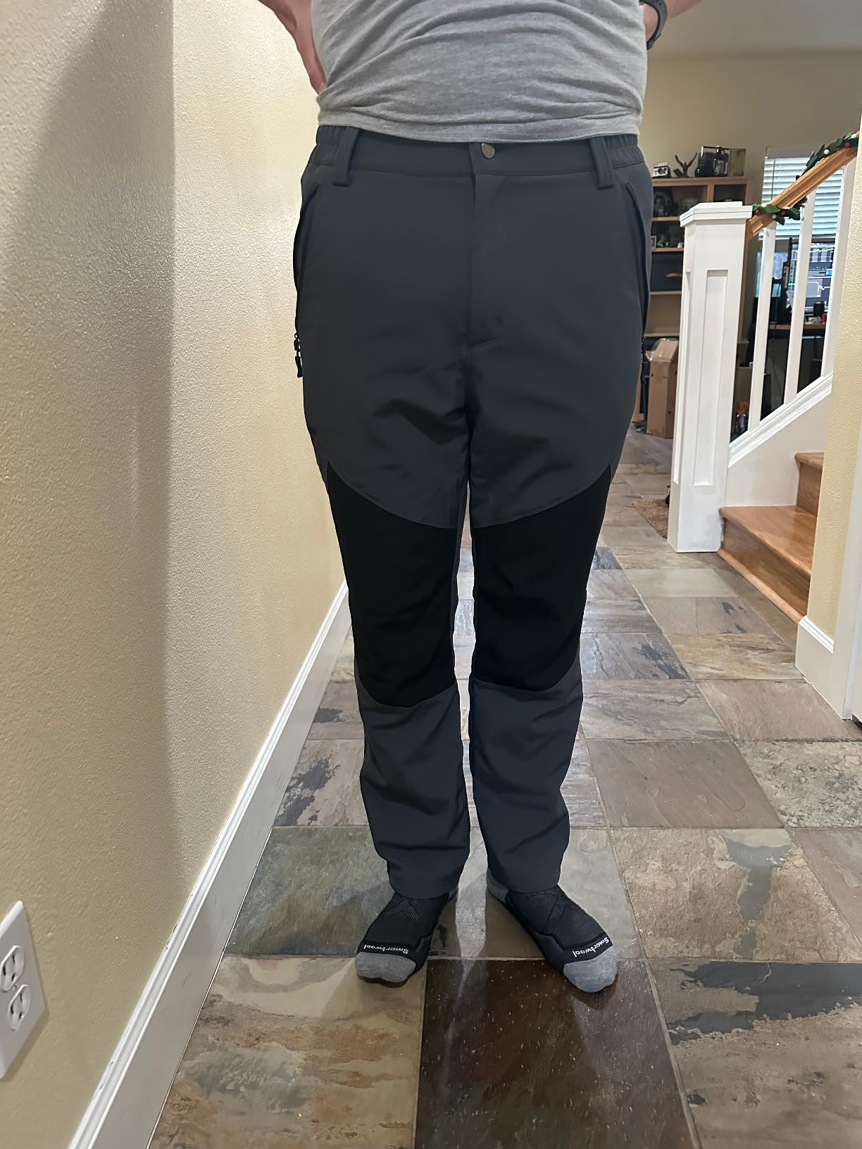 Mens Fleece-Lined Hiking Pants: Extended Leg Zippers 7 Pockets | Anti-abrasion Knee Patches, Water Resistant, Windproof, Tear Resistant, Zipper Phone Pocket, Outdoor Work & Winter Skiing customer photo 2