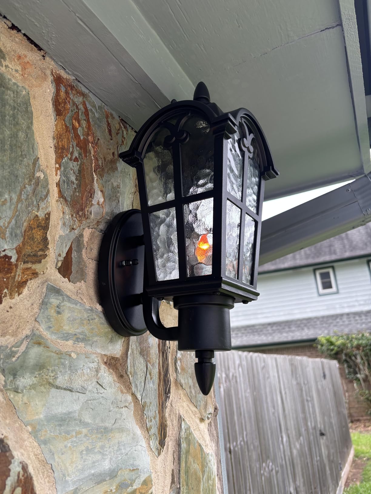 16'' Large Outdoor Wall Light Fixture, Exterior Wall Lantern Sconce | Waterproof, Rust-resistant, Matte Black, Water Ripple Glass, Quick & Easy Installation, Retro & Traditional customer photo 1