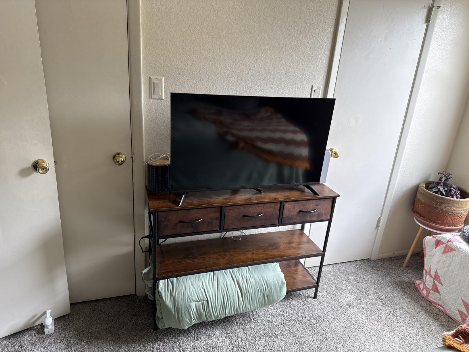 Entryway Table with Outlets, 3 Fabric Drawers, 43 in Console Table | 43.3