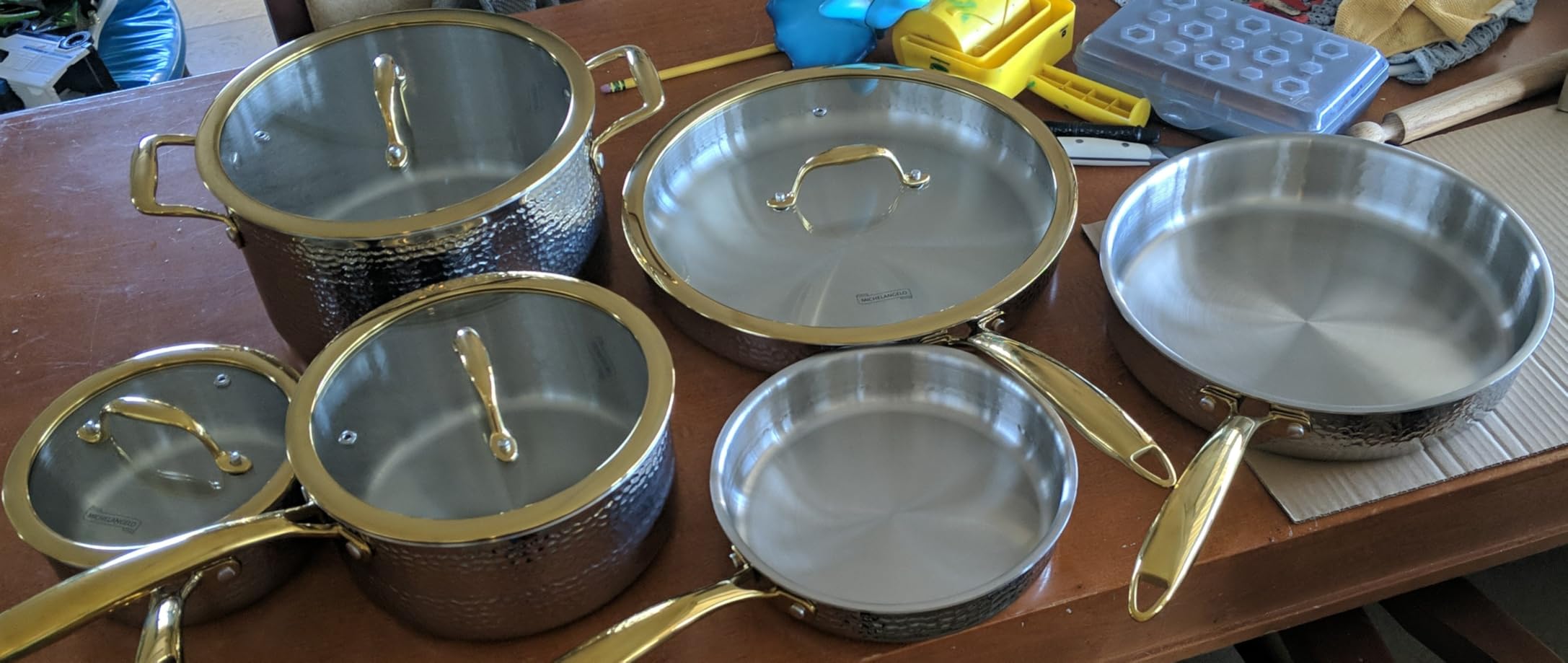 Michelangelo Triply Stainless Steel Pots and Pans Set, 10-Piece Hammered Stainless Steel Cookware Set with Golden Handle, Premium Induction Kitchen Cookware, Oven Safe customer photo 2
