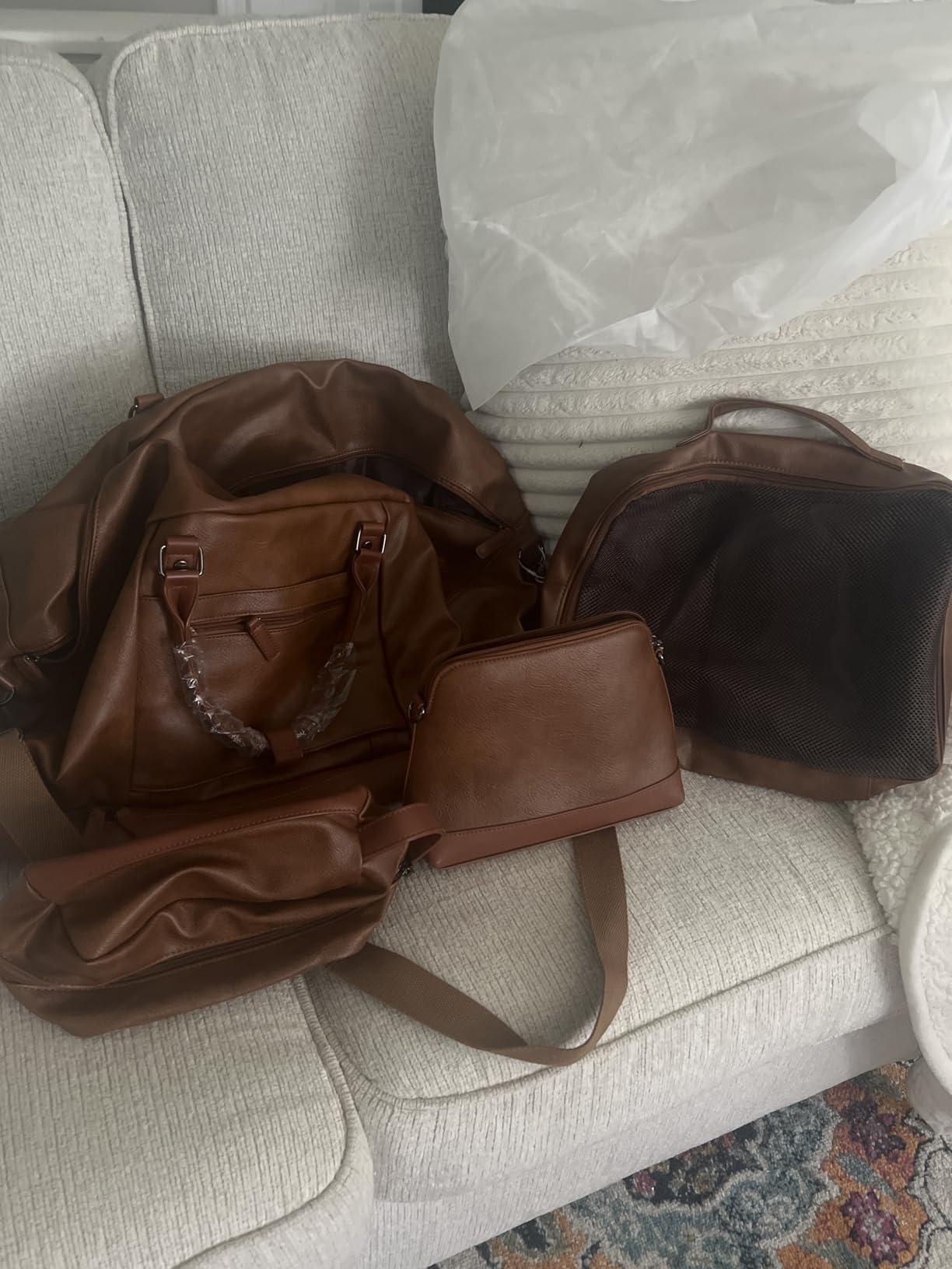 Large 3-in-1 Leather Duffle Bag for Travel Weekender Overnight Hospital Gym Bag for Men & Women, Carry On Airline Approved Personal Item Duffel Garment Bag Luggage with Shoe Compartment & Toiletry Bag customer photo 1