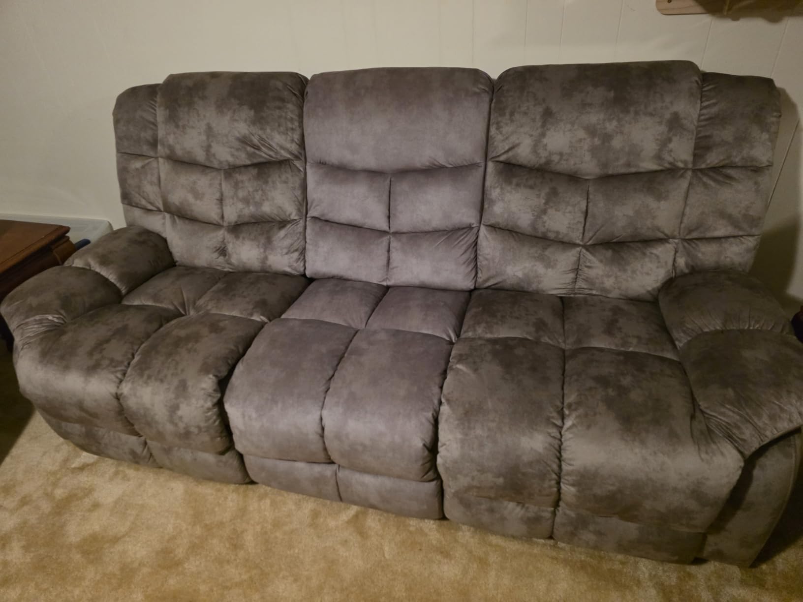 Reclining Couch for Living Room, Extra Wide Modern Overstuffed 3 Seat Recliner Manual Sofa Breathable Fabric and Padded Cushion, Light Brown customer photo 2