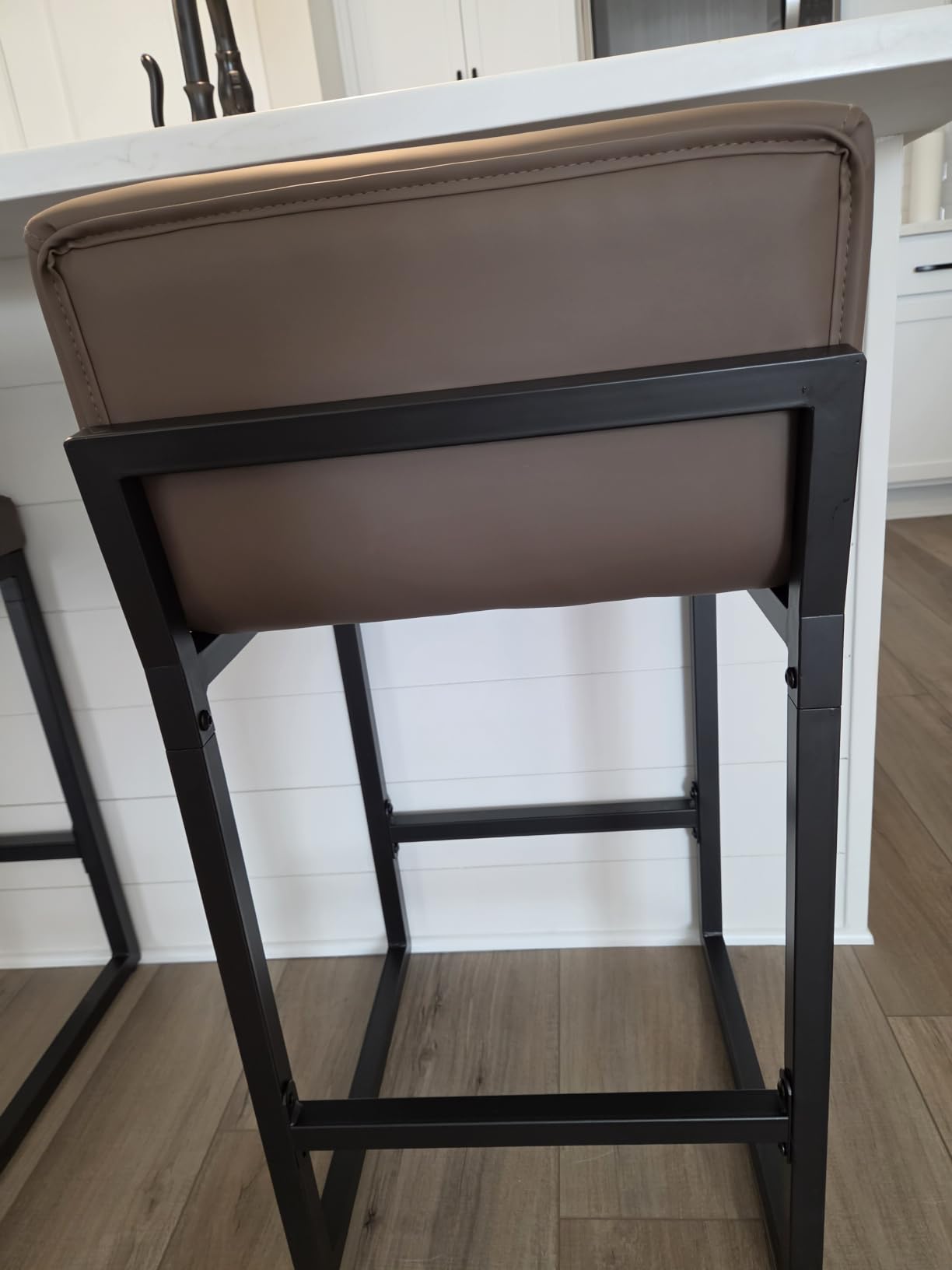 FIRAVOE Counter Height Bar Stools Set of 4, Upholstered Barstools with Back, Thickened Metal Legs, PU Leather, Coffee Brown customer photo 2