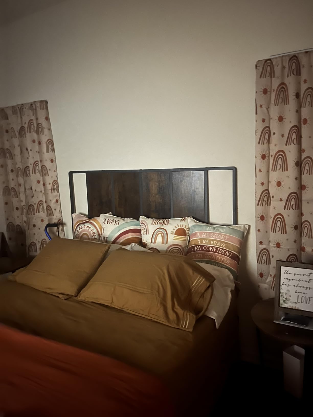 MAHANCRIS Queen Size Headboard Only, Metal Headboard with Adapters, Minimalist Industrial Style for Queen Size Beds, Rustic Brown and Black customer photo 1