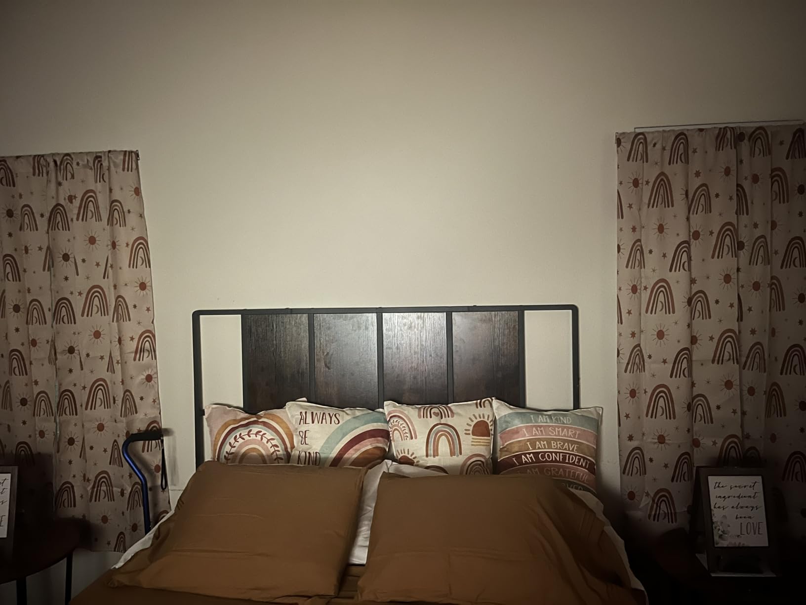 MAHANCRIS Queen Size Headboard Only, Metal Headboard with Adapters, Minimalist Industrial Style for Queen Size Beds, Rustic Brown and Black customer photo 2