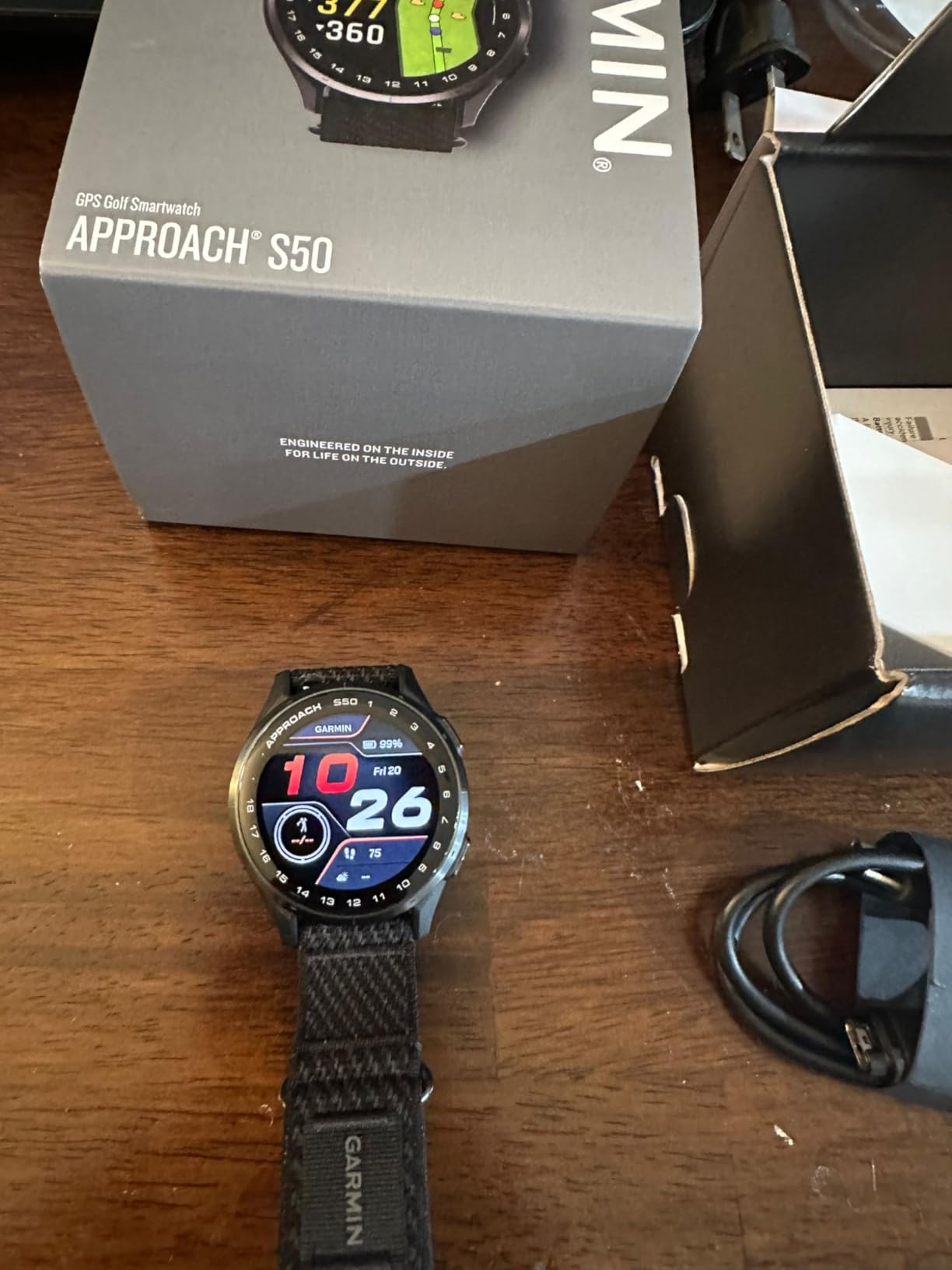 Garmin Approach S50, Advanced Golf GPS Smartwatch, AMOLED Display, On-Course Features, Wrist-Based Heart Rate, Cream Gold Aluminum Bezel with Ivory ComfortFit Nylon Band customer photo 2