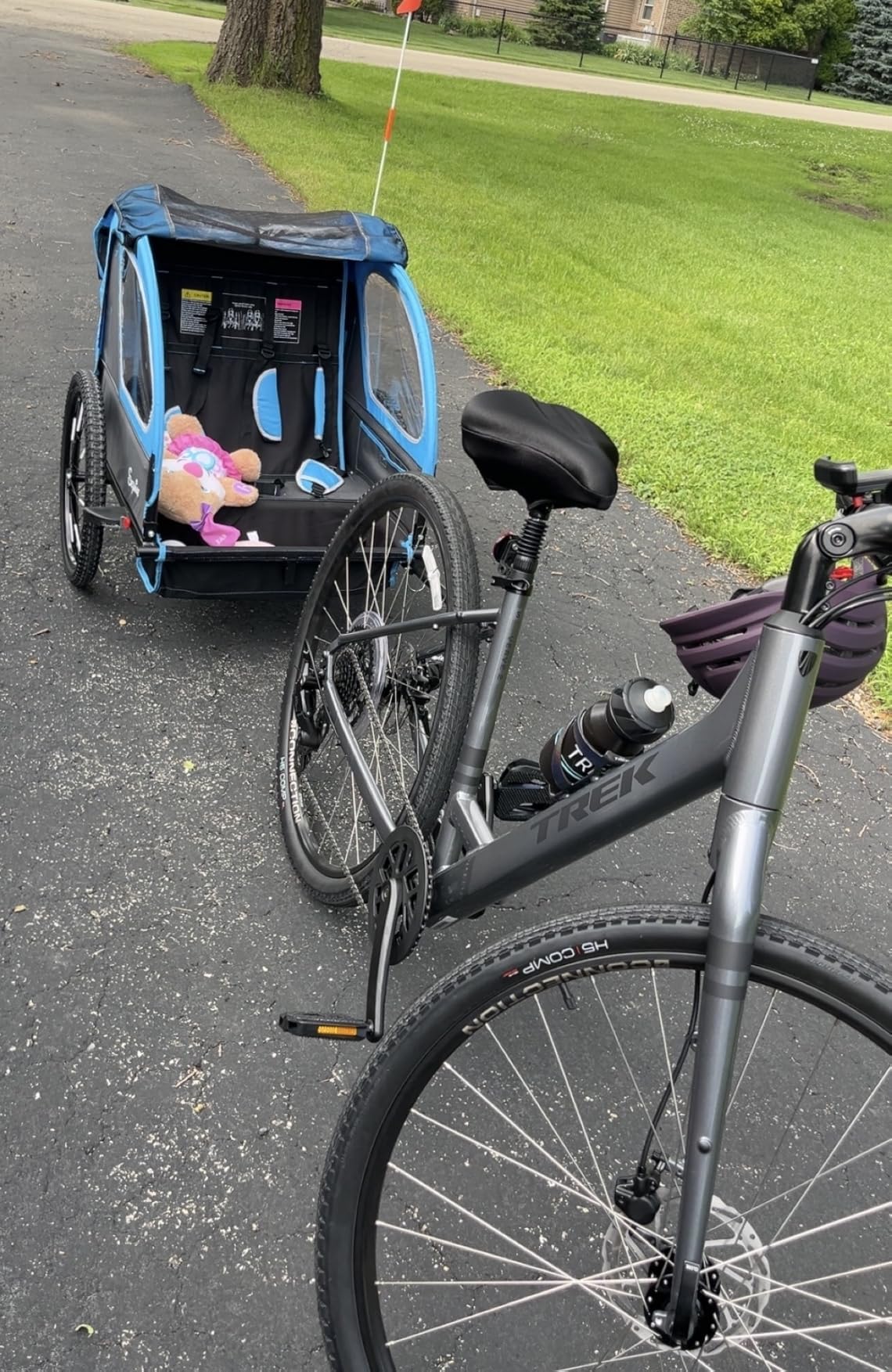 Kids Bike Trailer, 2 in1 Canopy Carrier Converts to Pushcart Suitable for 1 to 2 Toddlers, Kids, Quick Attach to Bike, Foldable, with 5-Point Harness and Storage Bags customer photo 1