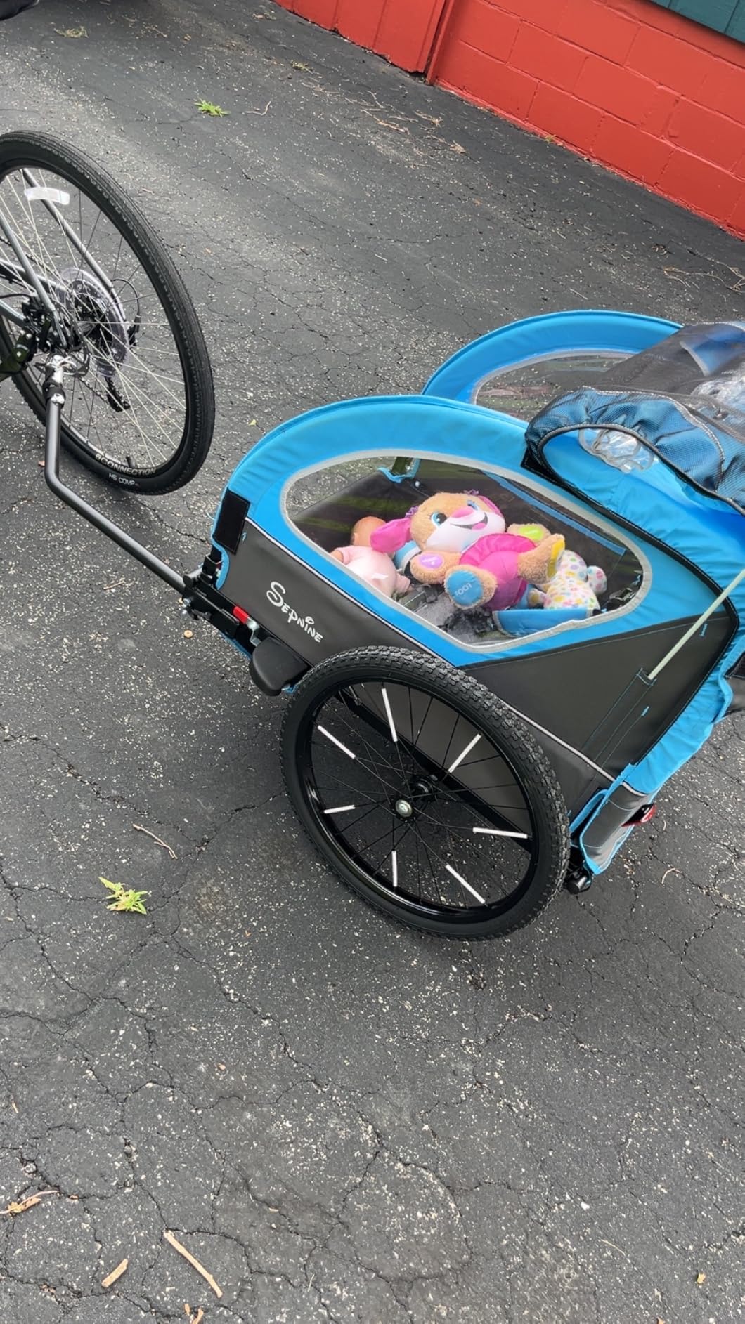 Kids Bike Trailer, 2 in1 Canopy Carrier Converts to Pushcart Suitable for 1 to 2 Toddlers, Kids, Quick Attach to Bike, Foldable, with 5-Point Harness and Storage Bags customer photo 2