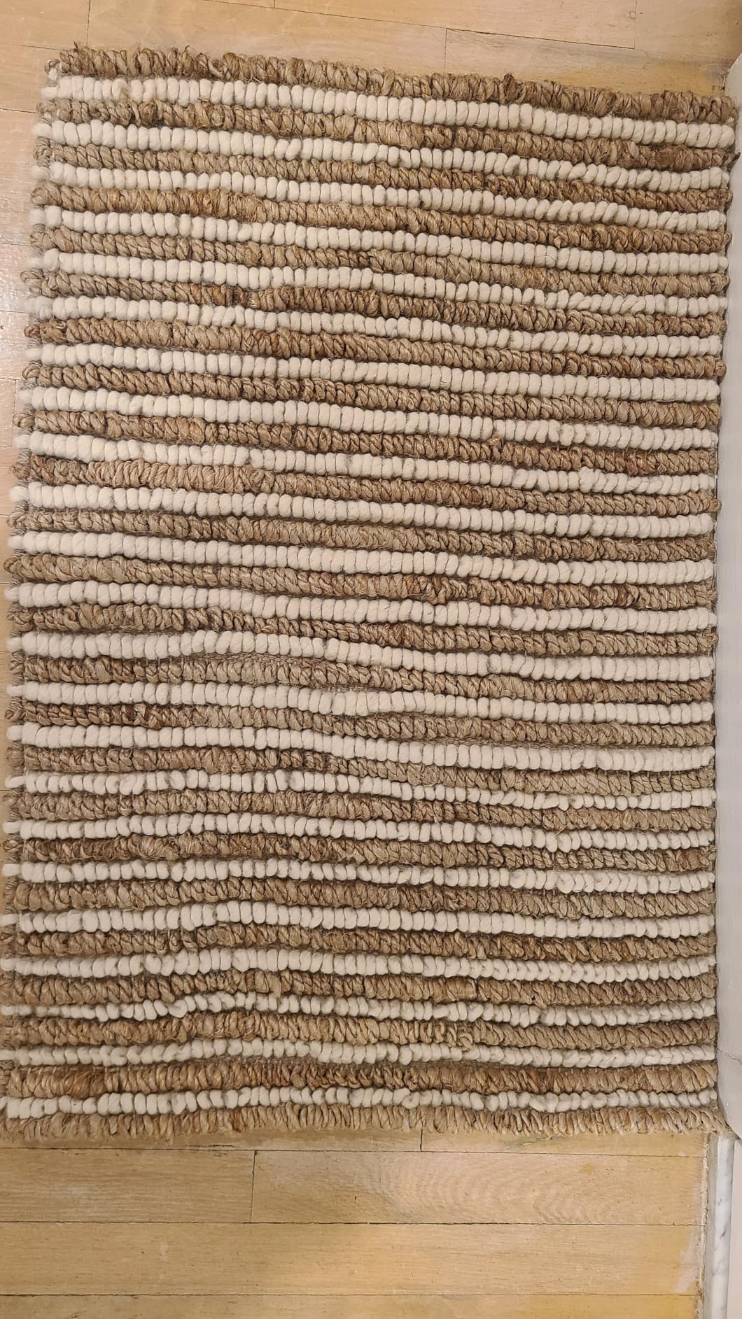 FRELISH DECOR Area Rug 9x12 feet - Premium Wool and Jute Blend Handwoven Rugs - Natural Fiber Chunky Stripe Rugs for Living Room, Bedroom, Hallways, Dining Area: Natural Ivory customer photo 2