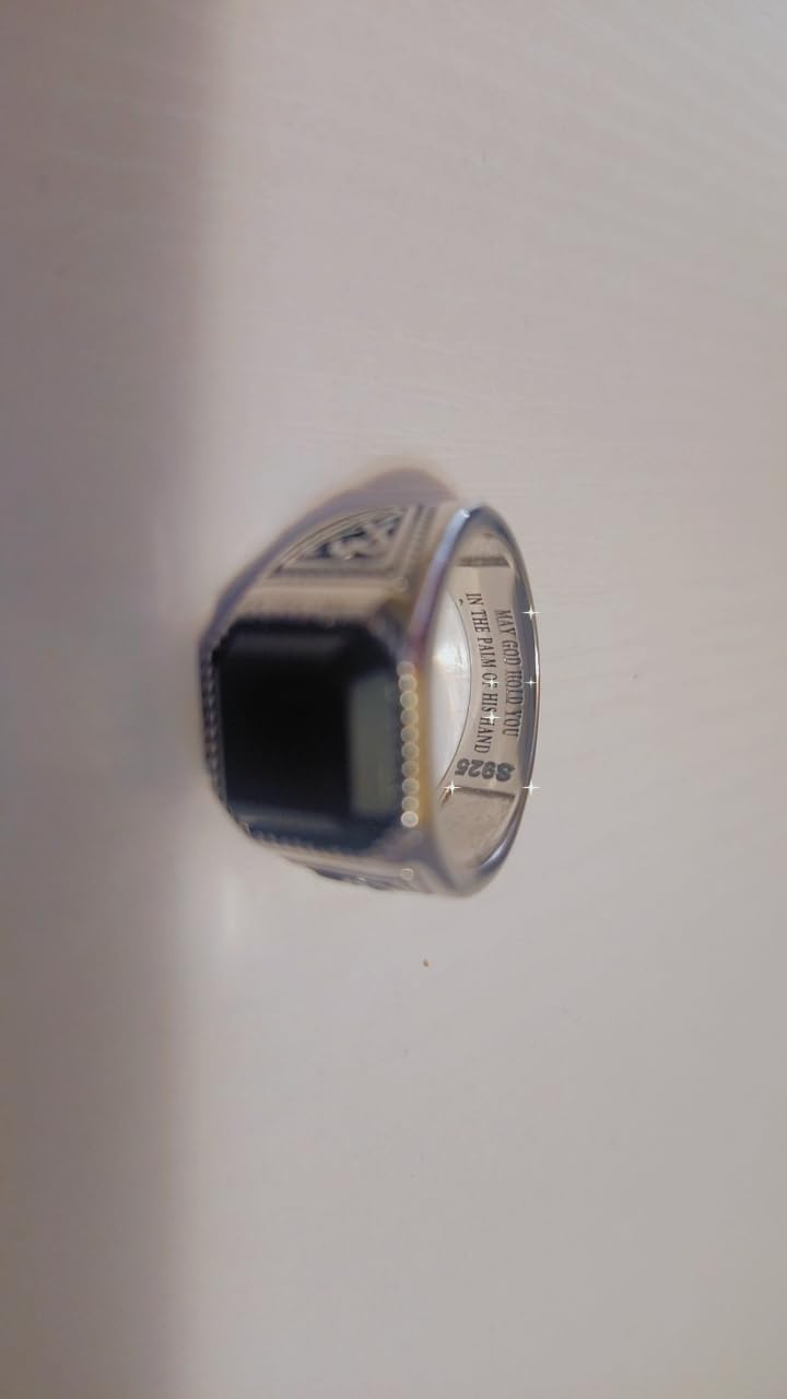 7ct Vintage Teal Turquoise|Emerald|Black Onyx Ring for Men 925 Sterling Silver Men Rings 11mm Square-Cut Mens Cocktail Rings Celtic Pattern Band for Dad Father Size 7-12 customer photo 1