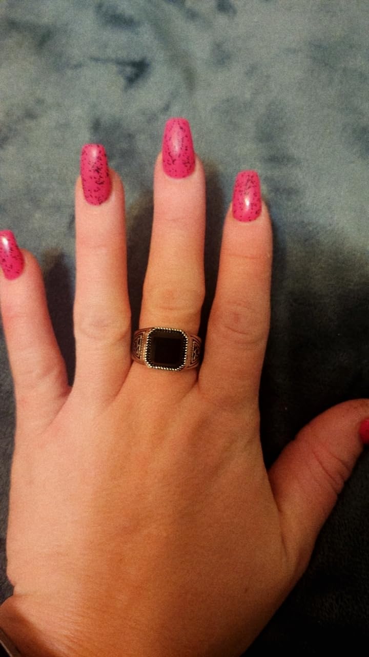 7ct Vintage Teal Turquoise|Emerald|Black Onyx Ring for Men 925 Sterling Silver Men Rings 11mm Square-Cut Mens Cocktail Rings Celtic Pattern Band for Dad Father Size 7-12 customer photo 2