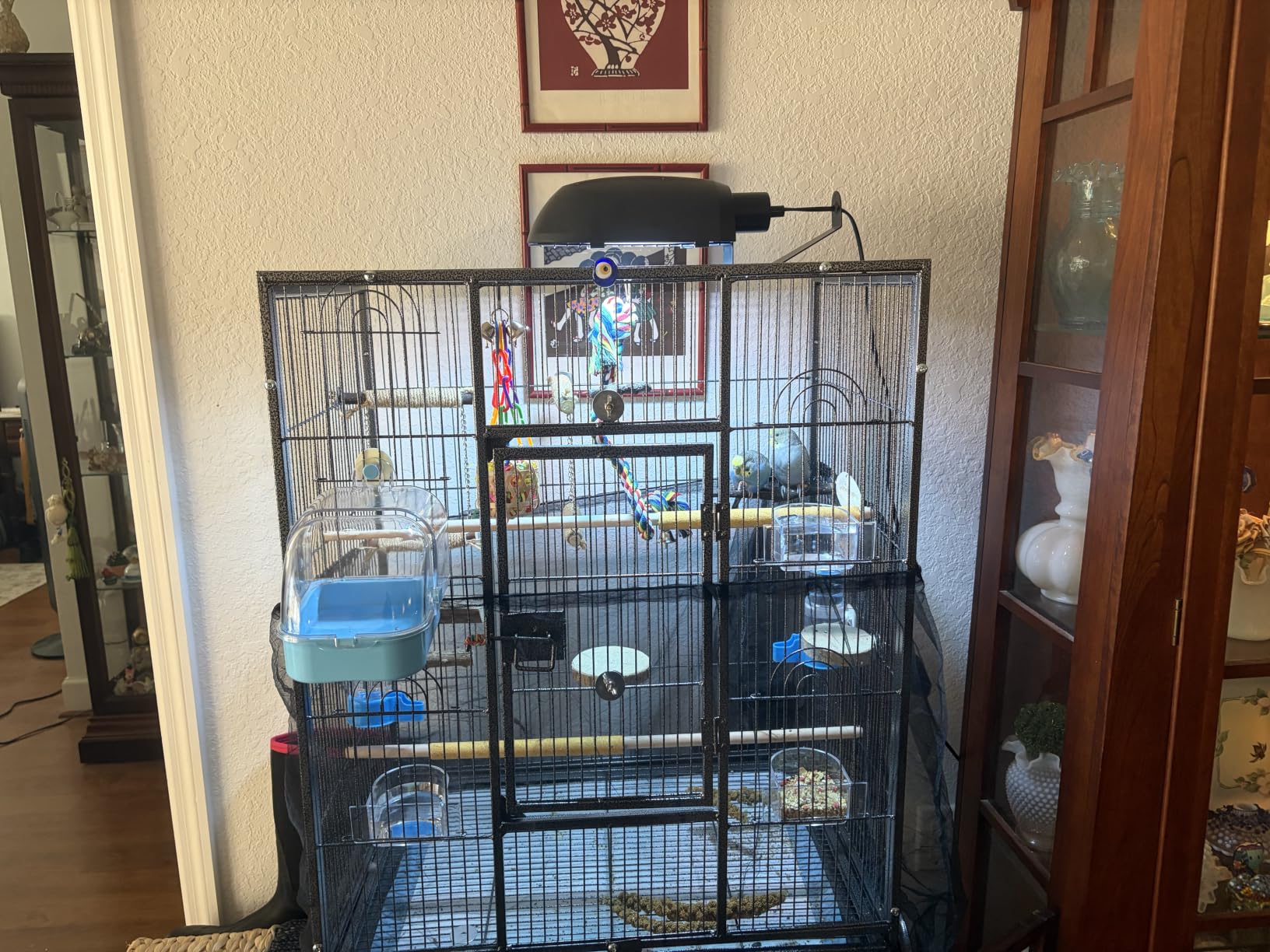 VINGLI 53-inch Bird Cage with Wheels, Durable Wrought Iron Parakeet Cage with Slide Out Tray, Black Bird Cages for Parakeets/Lovebird/Cockatiels/Budgies and Other Small/Medium Birds customer photo 2