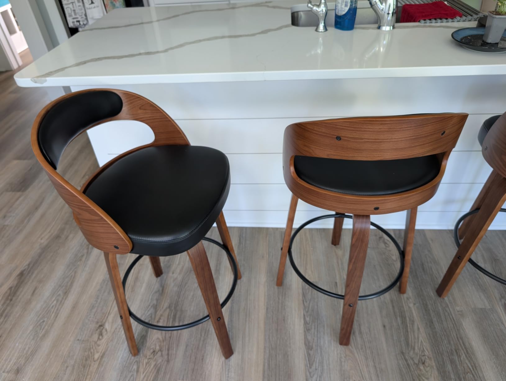 YaFiti Bar Stools Set of 2, 26 Inch Bentwood Counter Height Barstools, Black, Swivel Mid-Century Modern Faux Leather customer photo 1