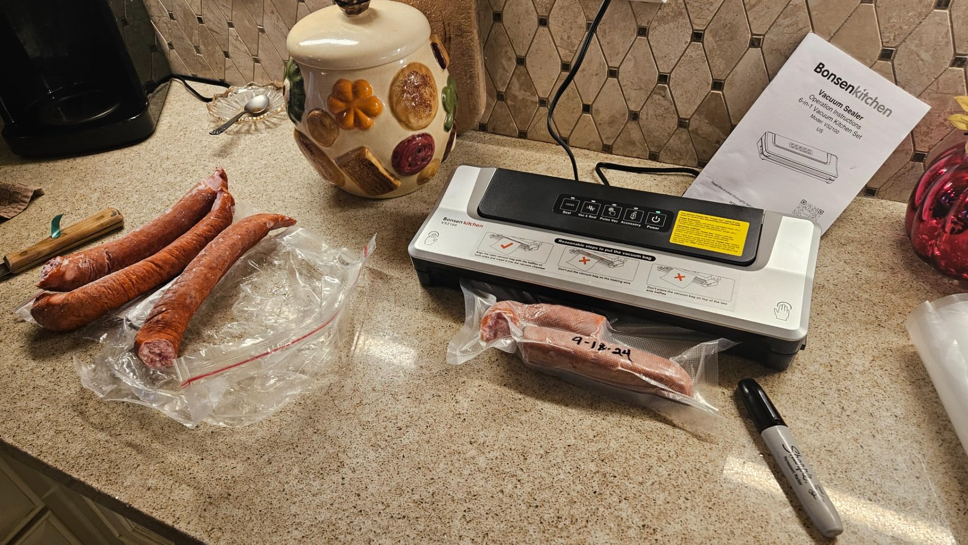 Bonsenkitchen Vacuum Sealer for Food, with Cutter&Bag Storage, Silver Black | 5 Modes Food Vacuum Sealer with Accessory Hose, for Meal Prep, Sous Vide, Bulk Storage, 1 Roll & 5 Vacuum Bags customer photo 1