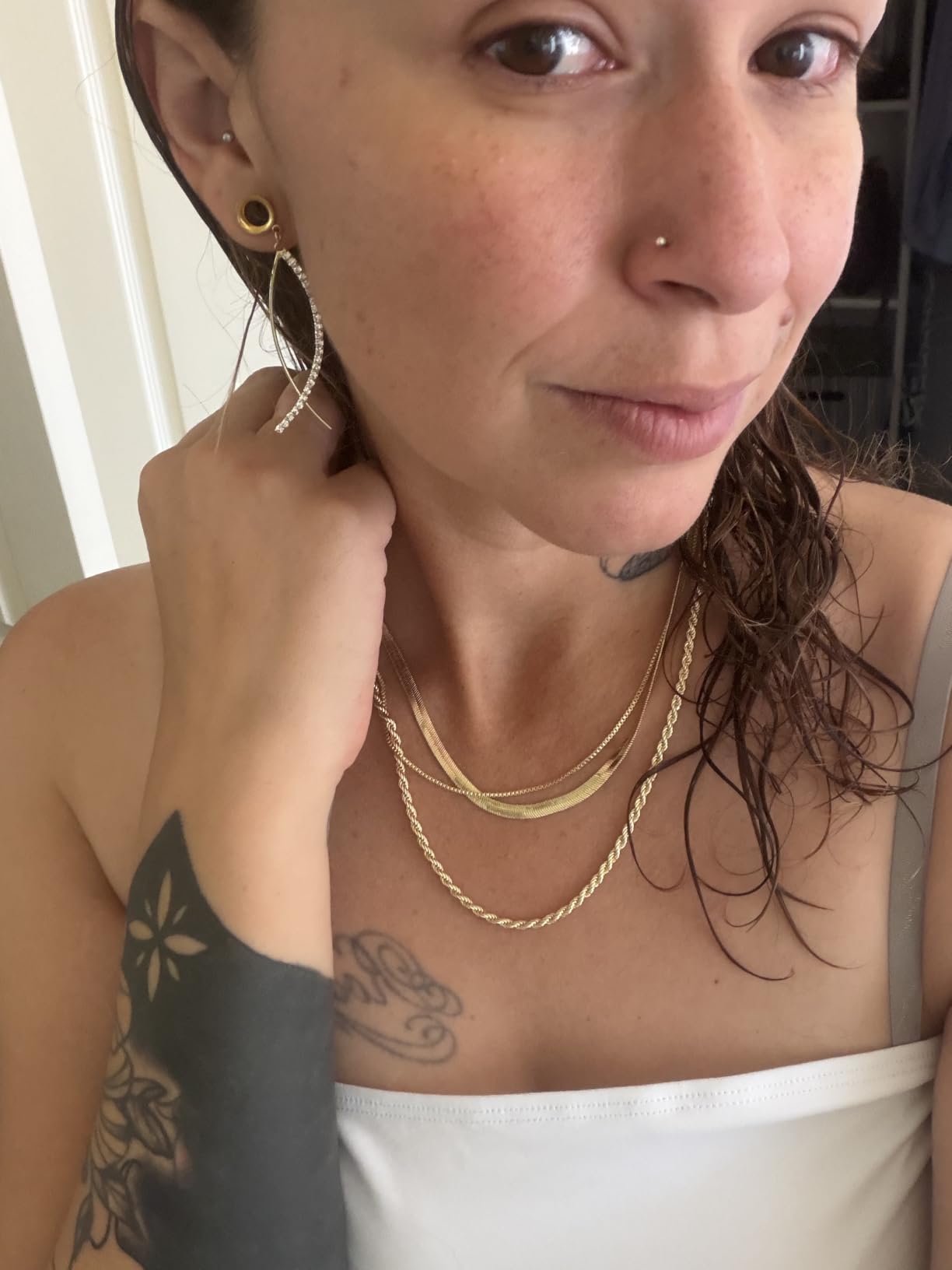 Tewiky Layered Necklaces for Women Non Tarnish- Chunky 14k Gold Plated Herringbone/Snake/Rope/Box/Cuban Link Chain for Women Waterproof Layering Stack Choker Necklace Trendy Dainty Tarnish Free Jewelry Set customer photo 2