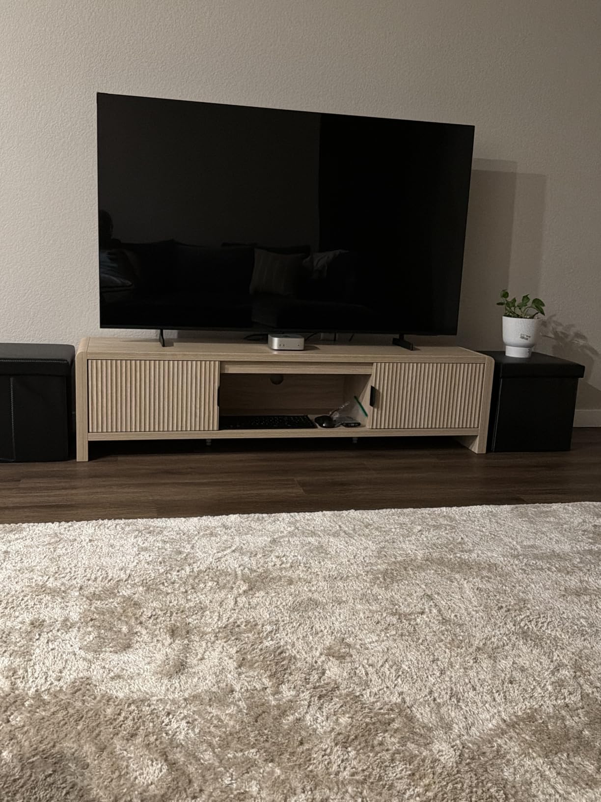 TV Stand for 75/65/55 Inch TVs, Mid Century Modern Entertainment Center with Storage, Wooden Television Media Console Cabinet with Fluted-Door for Living Room, Bedroom (63 Inch W, Black) customer photo 1