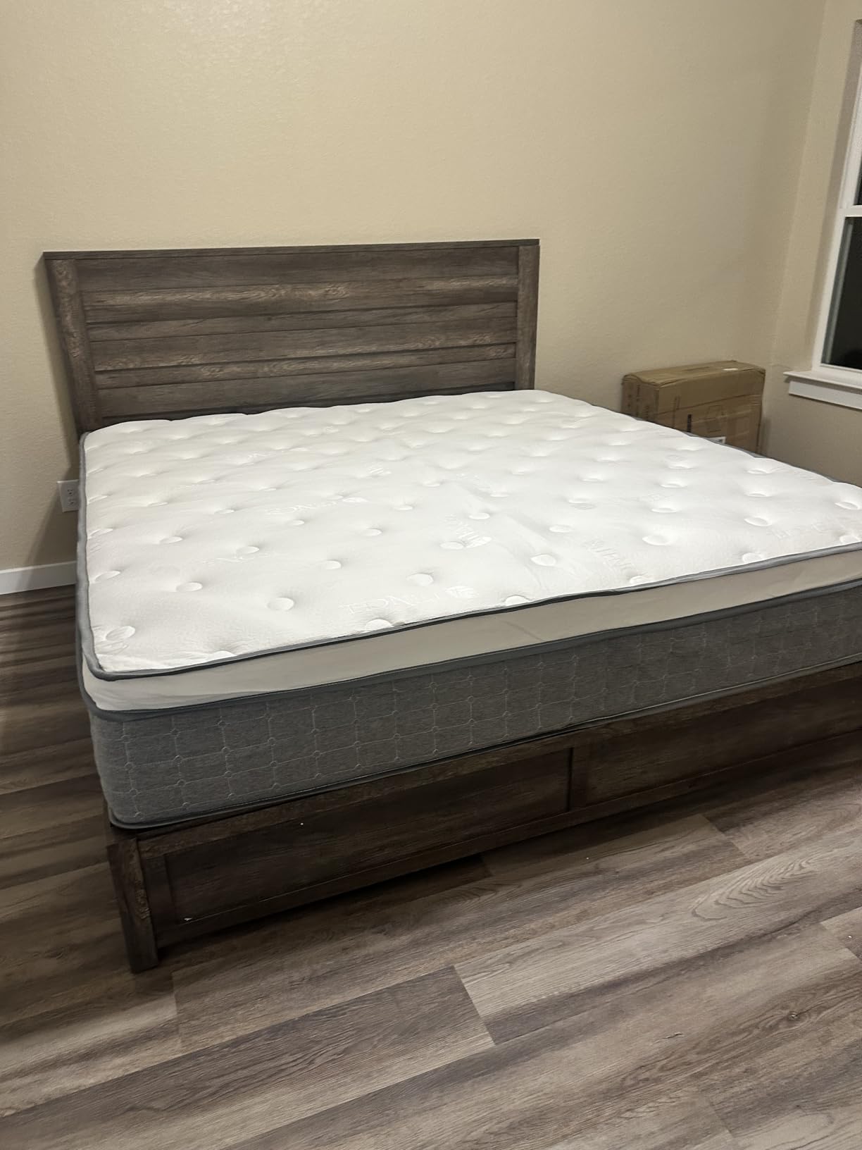 3 Piece Slatted Bedroom Set King Bed Frame & 2 Nightstands, Grey | King Size Platform Bed Frame, 49
