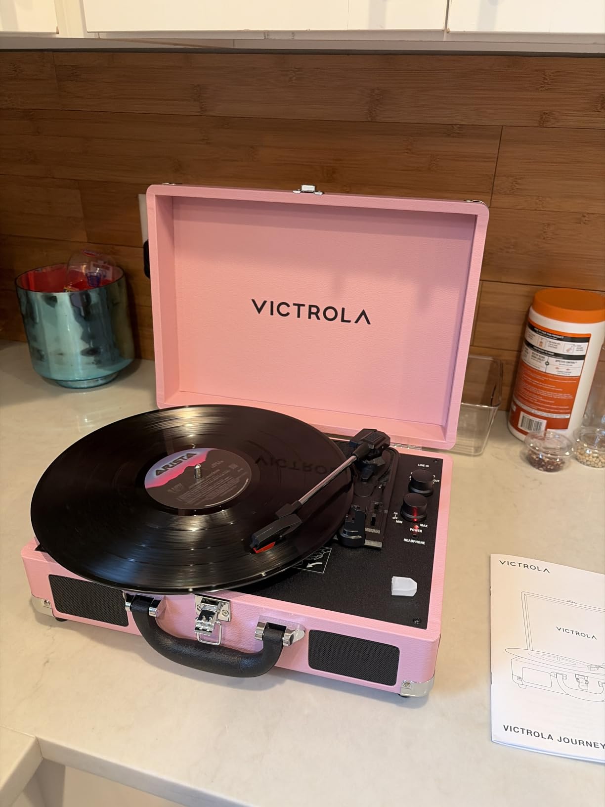 Victrola Journey II - Bluetooth Suitcase Record Player - Black | Built-in stereo speakers, 3-speed turntable plays 7