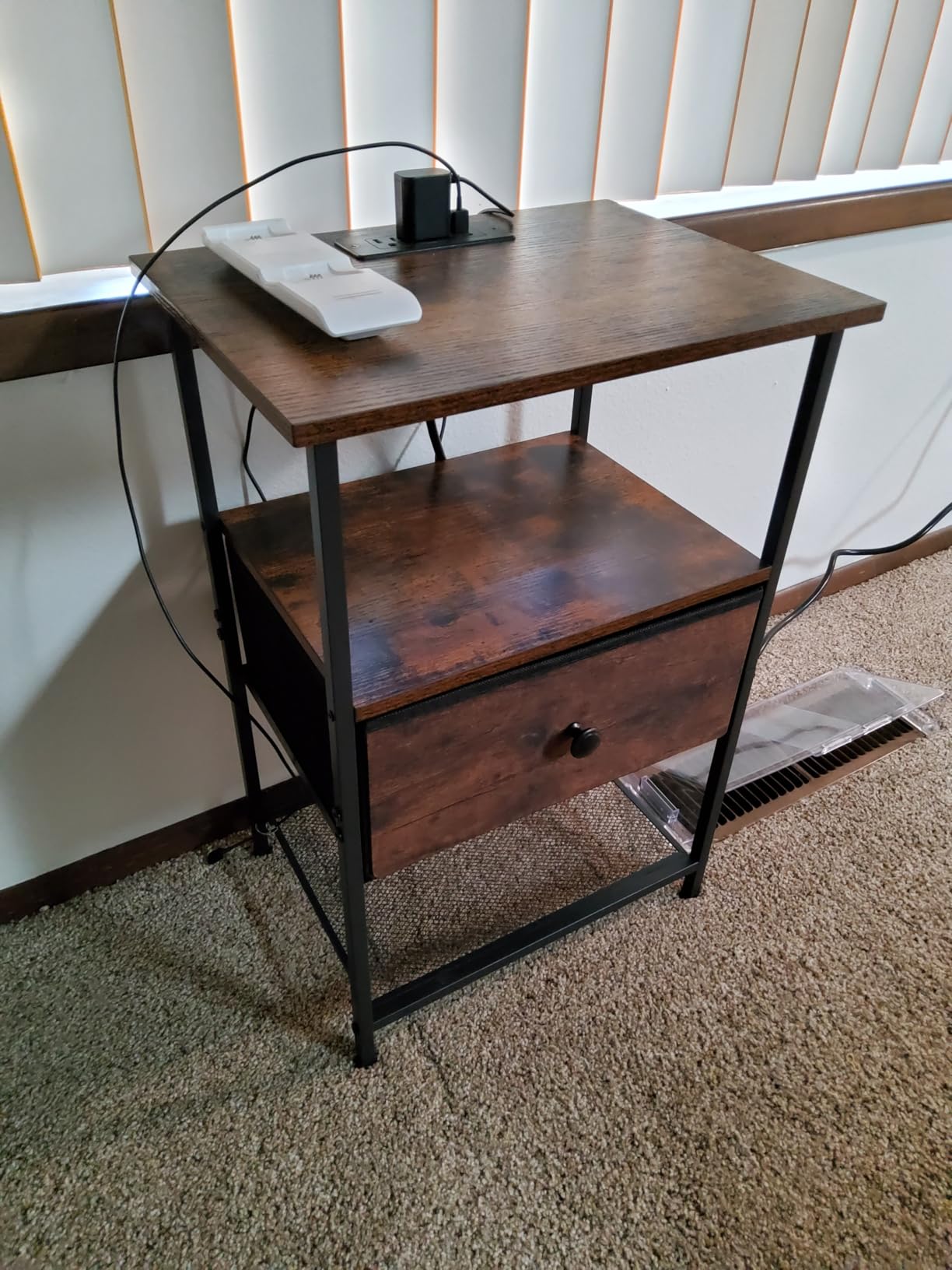 Night Stand, Small Nightstand with Charging Station | Bedside Table with 2 Fabric Drawers, End Table Living Room, Side Table with USB & Type-C Ports for Bedroom, Black customer photo 2