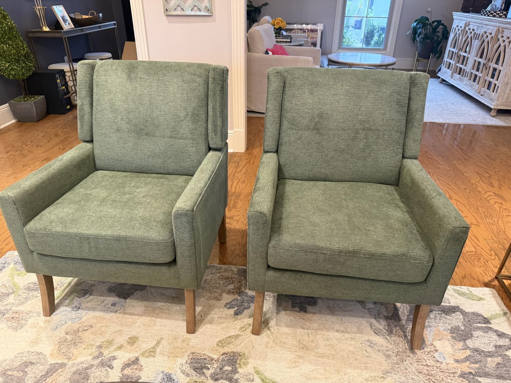Living Room Chair, Wingback Mid-Century Accent Chair Set of 2 - Comfy Single Sofa with Solid Wood Legs & Velvet-Like Fabric customer photo 2