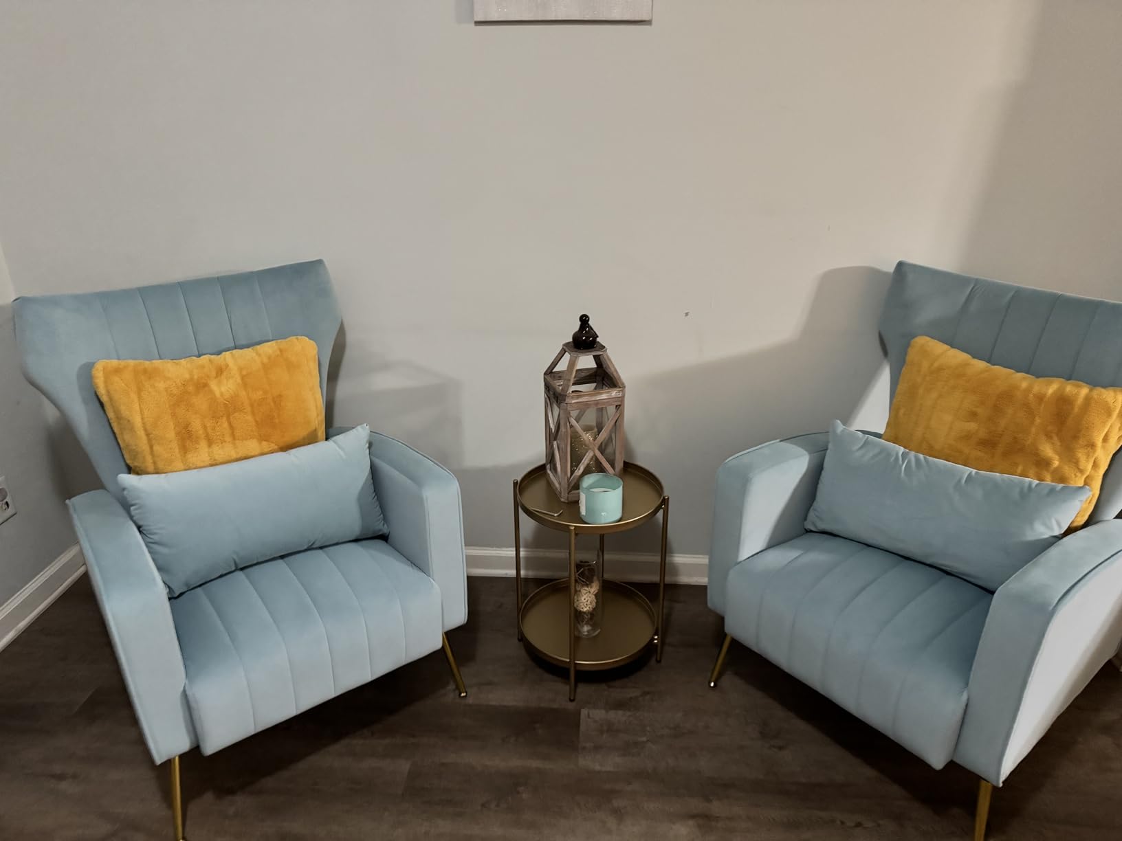 Velvet Accent Chair Set of 2, Wingback Armchair for Living Room, High Back Reading Chair with Golden Legs Lumbar Pillow customer photo 2