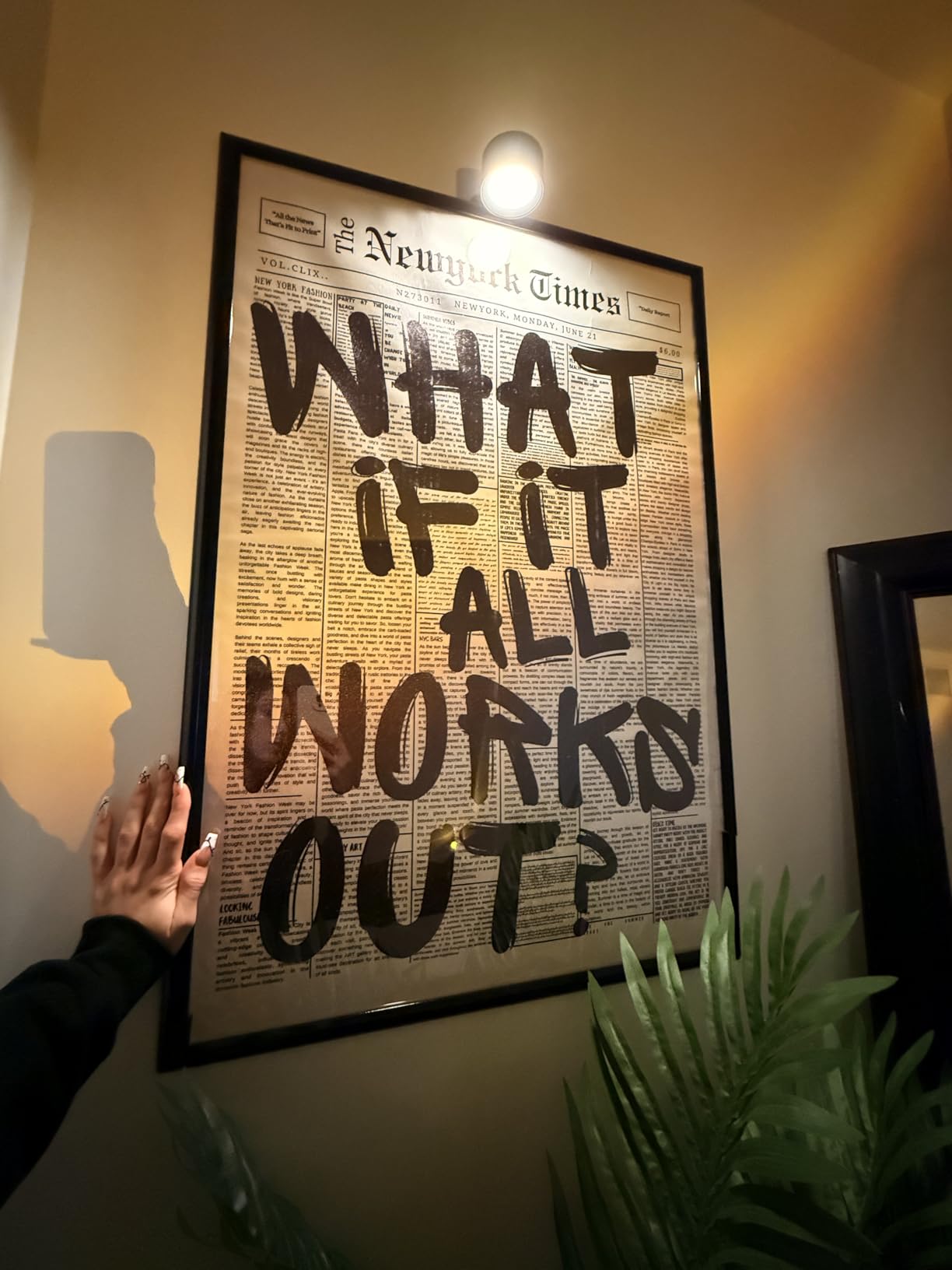 Drimiler Retro Black And White Newspaper Poster What If It All Works Out Canvas Wall Art Positive Affirming Quote Minimalist Prints Painting For Home Bedroom Dorm Wall Decor 8x12in Unframed customer photo 1
