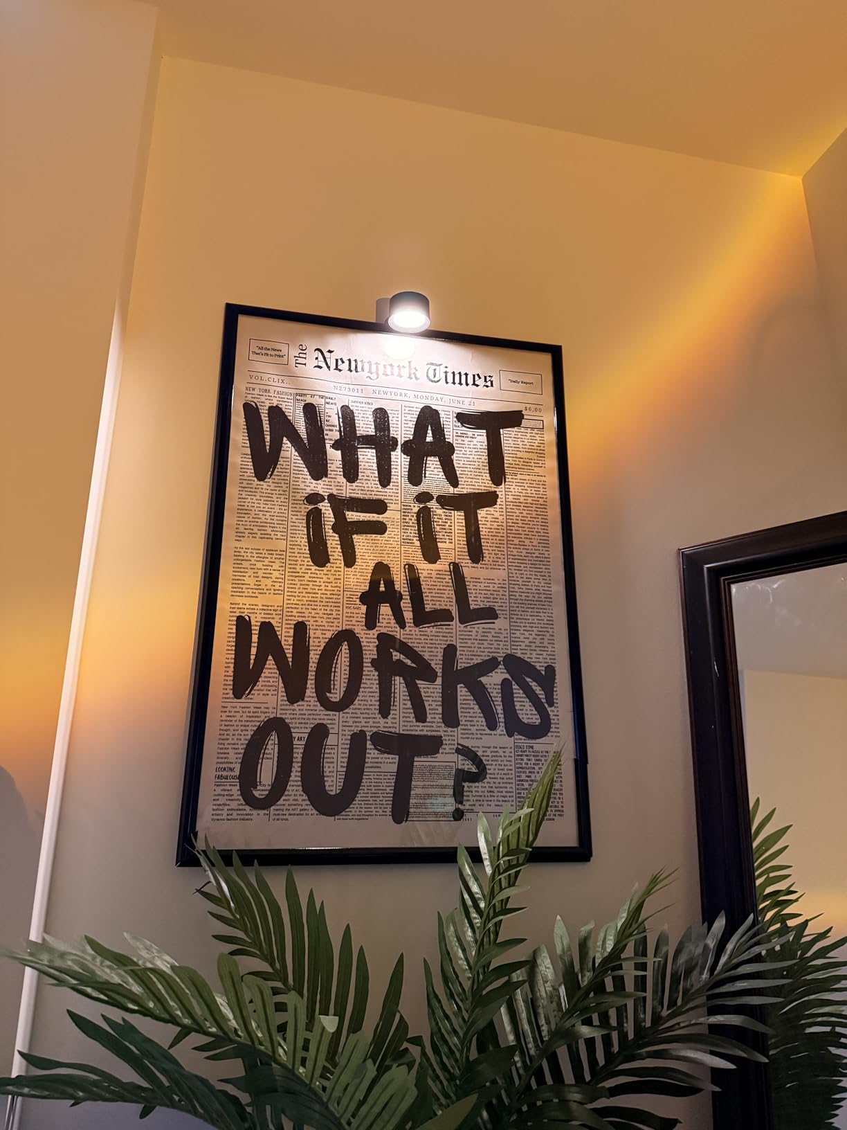 Drimiler Retro Black And White Newspaper Poster What If It All Works Out Canvas Wall Art Positive Affirming Quote Minimalist Prints Painting For Home Bedroom Dorm Wall Decor 8x12in Unframed customer photo 2