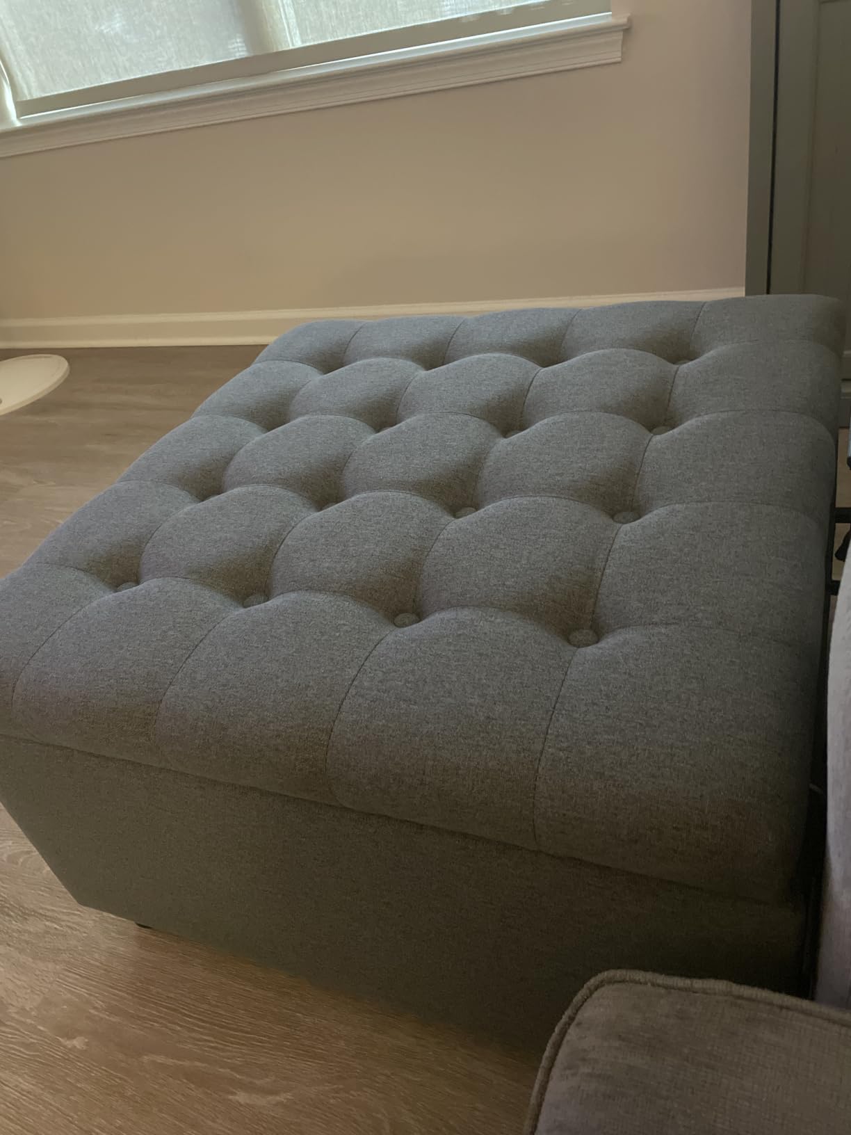 Weture 30 Inch Large Square Storage Ottoman Coffee Table, Oversized Square Ottoman with Storage, Tufted Upholstered Coffee Tables for Living Room (Fabric, Dark Grey) customer photo 1