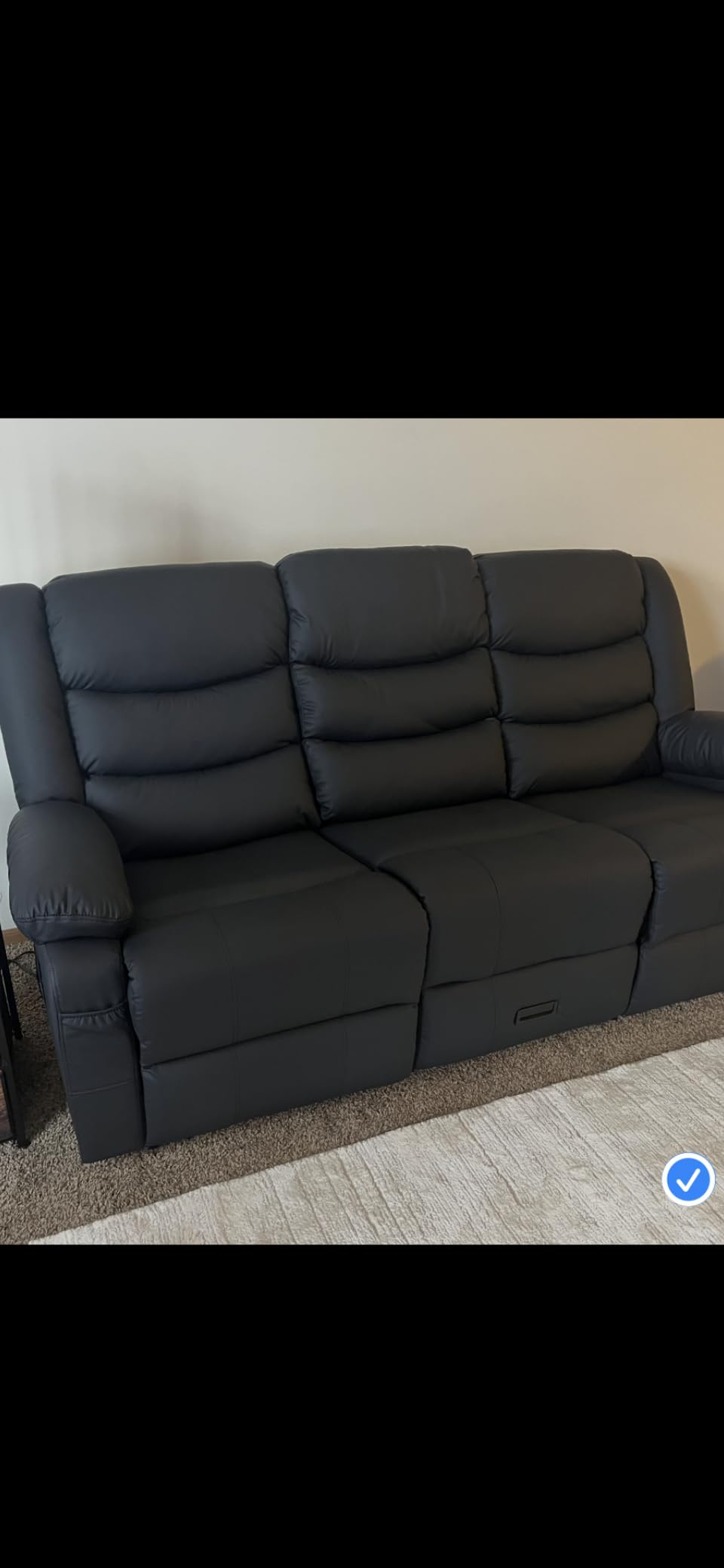 Korser Recliner Sofa, Reclining Loveseat with Console, Reclining Couch with Drop Down Table, 3-Seater Sofa with Cup Holder and Recessed Power Strip, Grey customer photo 1