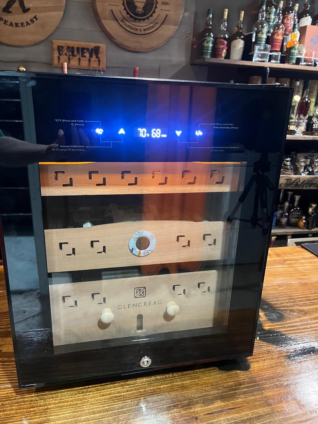 CM50D 50L Electric Cigar Humidor Cabinet with Compressor Cooling, 360° Circulation & Patented Ammonia Removal, Accurate Humidity & Temperature Control, Spanish Cedar Drawers, Lock & Light - 500 Counts customer photo 2