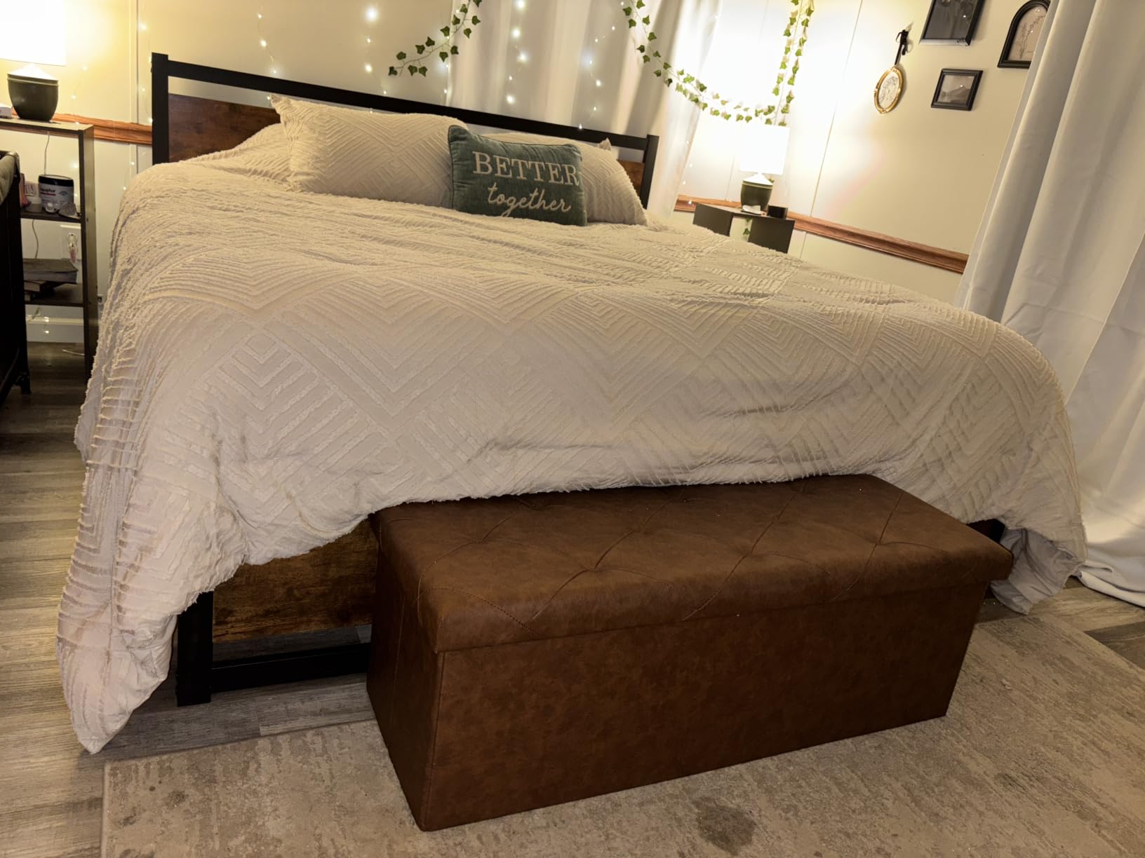 Sweetcrispy 43 Inches Folding Ottoman with Storage Bench, Foot Rest Stool, End of Bed Storage Bench Upholstered, Load 660 lbs, for Living Room, Synthetic Leather, Brown customer photo 2