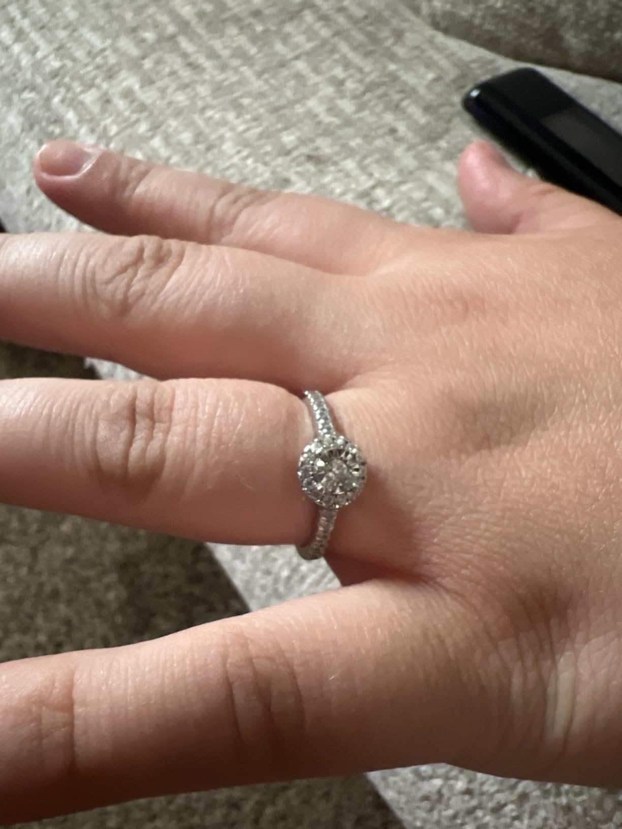 Sterling Silver Halo Lab Grown Diamond Engagement Ring, Pave Band customer photo 2
