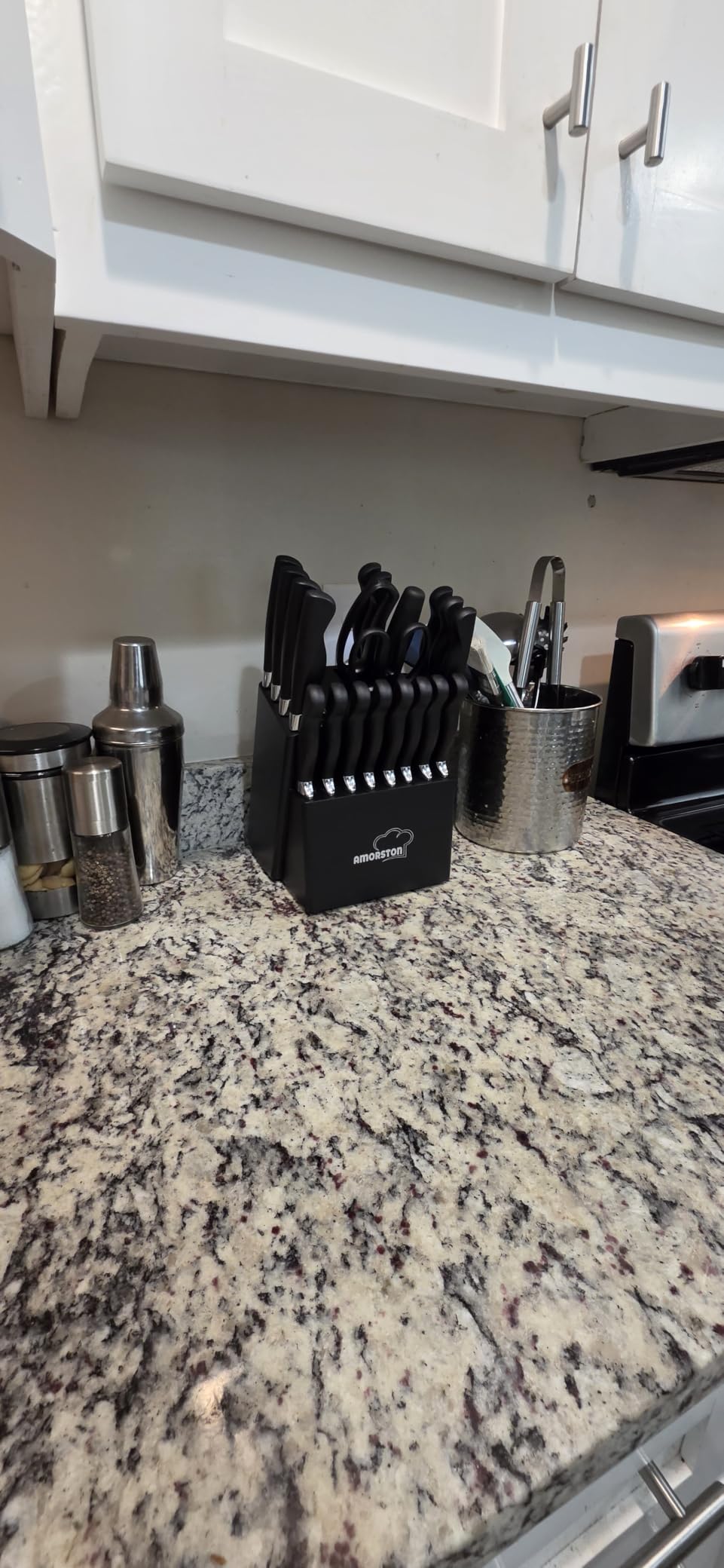 Knife Set, Amorston 21 Pieces Kitchen Knife Set with Block and Sharpener, Ultra-Sharp Knives Set with Ergonomic Handles, Black German Stainless Steel Knife Block Set, Dishwasher Safe customer photo 2